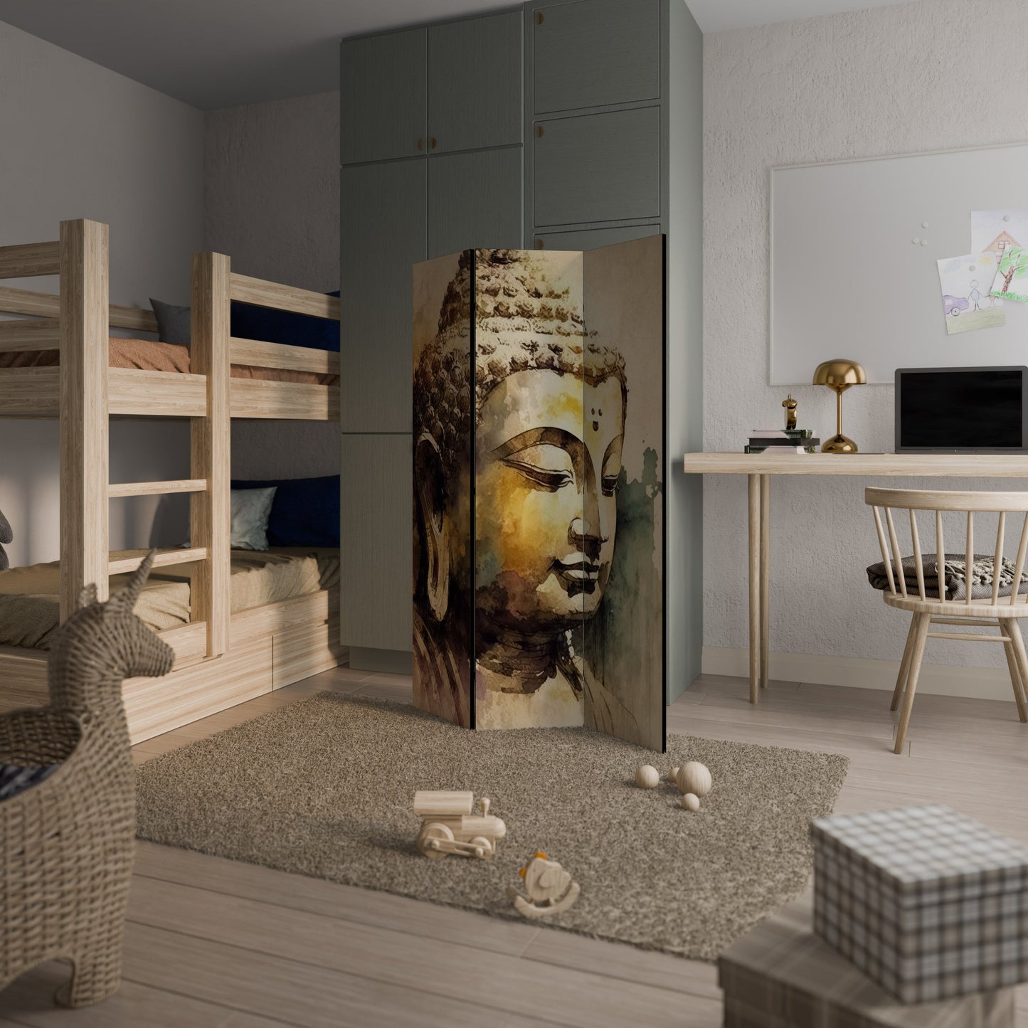 LUGN BUDDHA VISKNINGAR Dekorativ rumsavdelare med 3 paneler