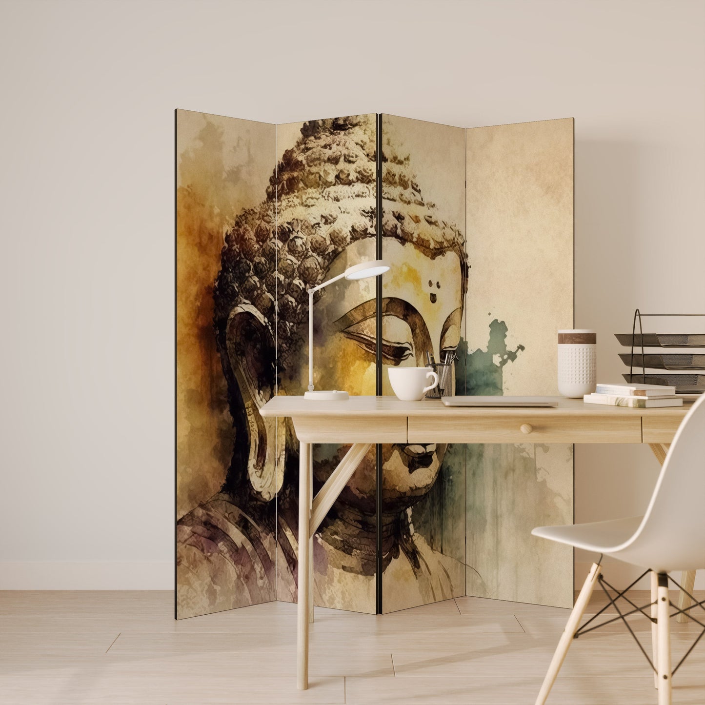 LUGN BUDDHA VISKNINGAR Dekorativ rumsavdelare med 4 paneler