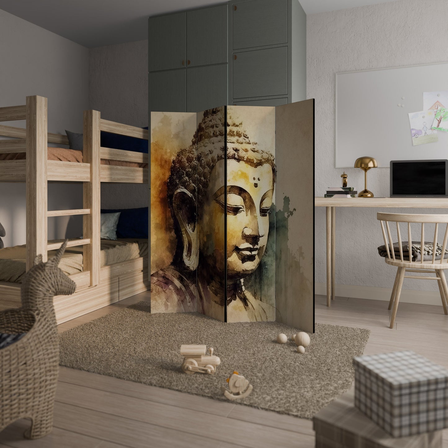 LUGN BUDDHA VISKNINGAR Dekorativ rumsavdelare med 4 paneler