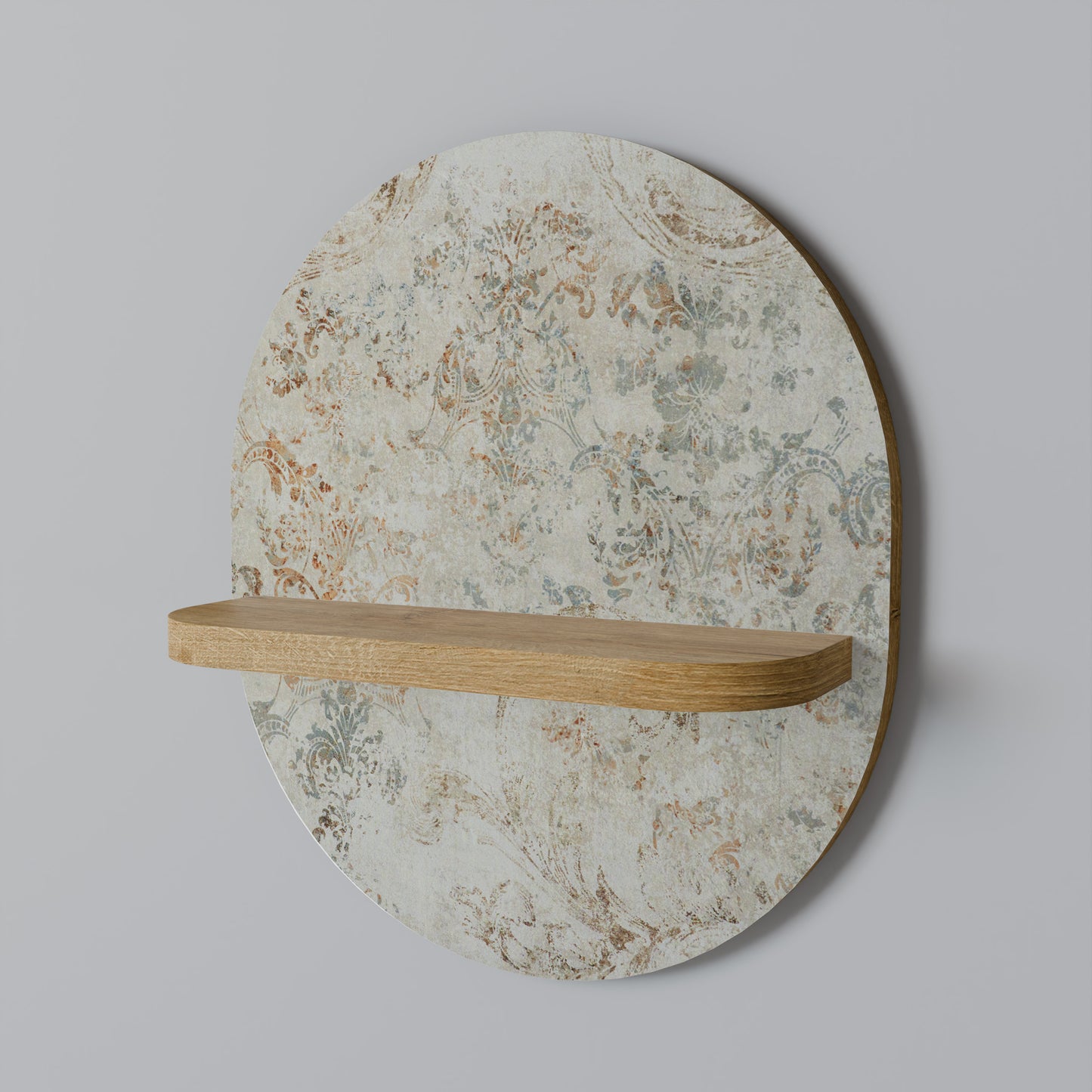 FADED ELEGANCE Oval Art Shelf In Oak Effect