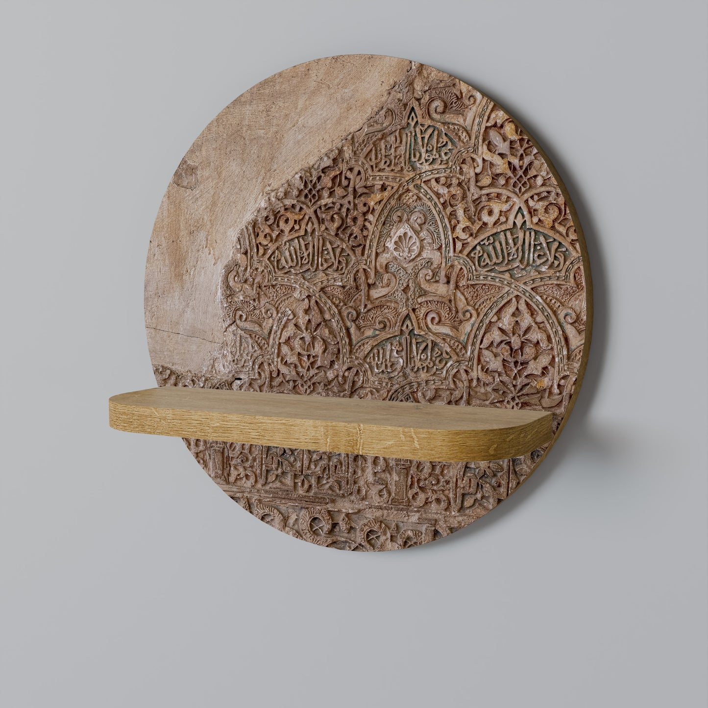 ARABESQUE WHISPERS Round Art Shelf In Oak Effect