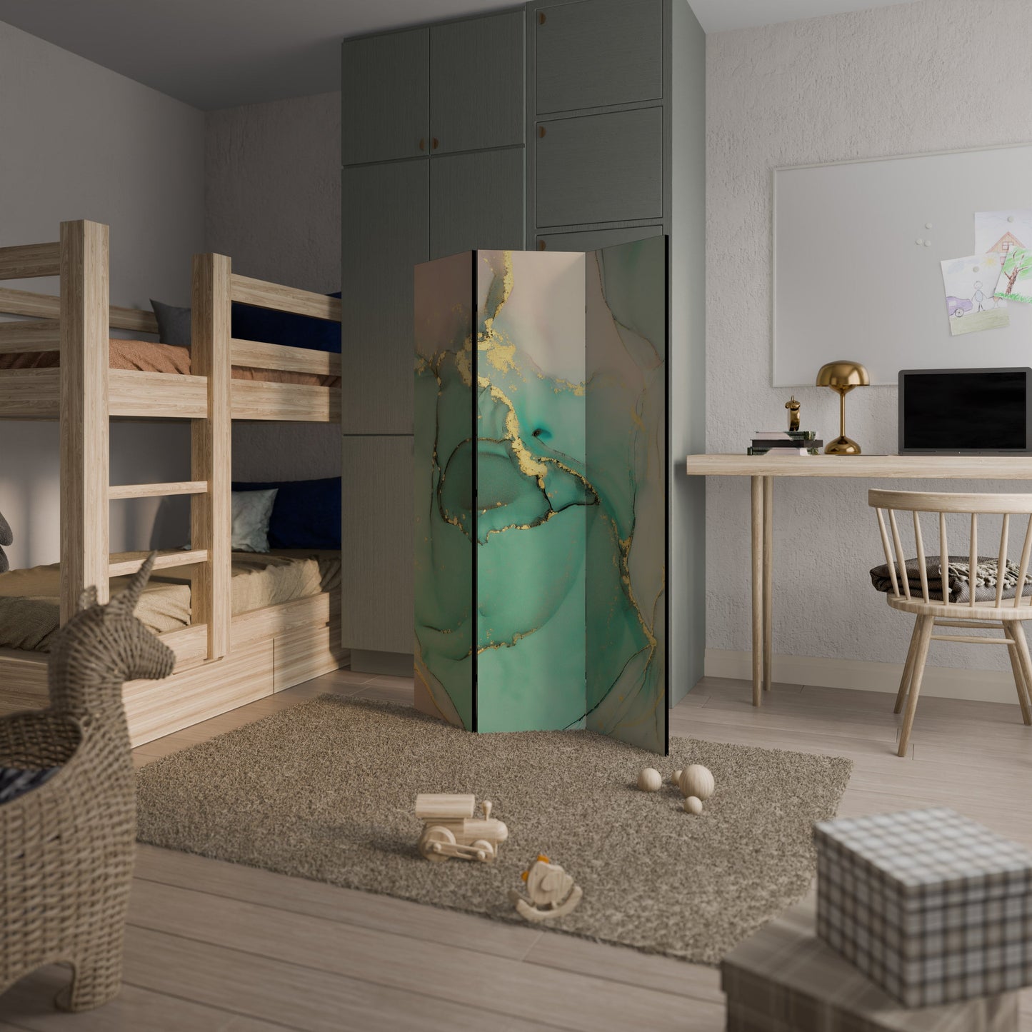 MARBLEIZED MYSTICKE Dekorativ rumsavdelare med 3 paneler