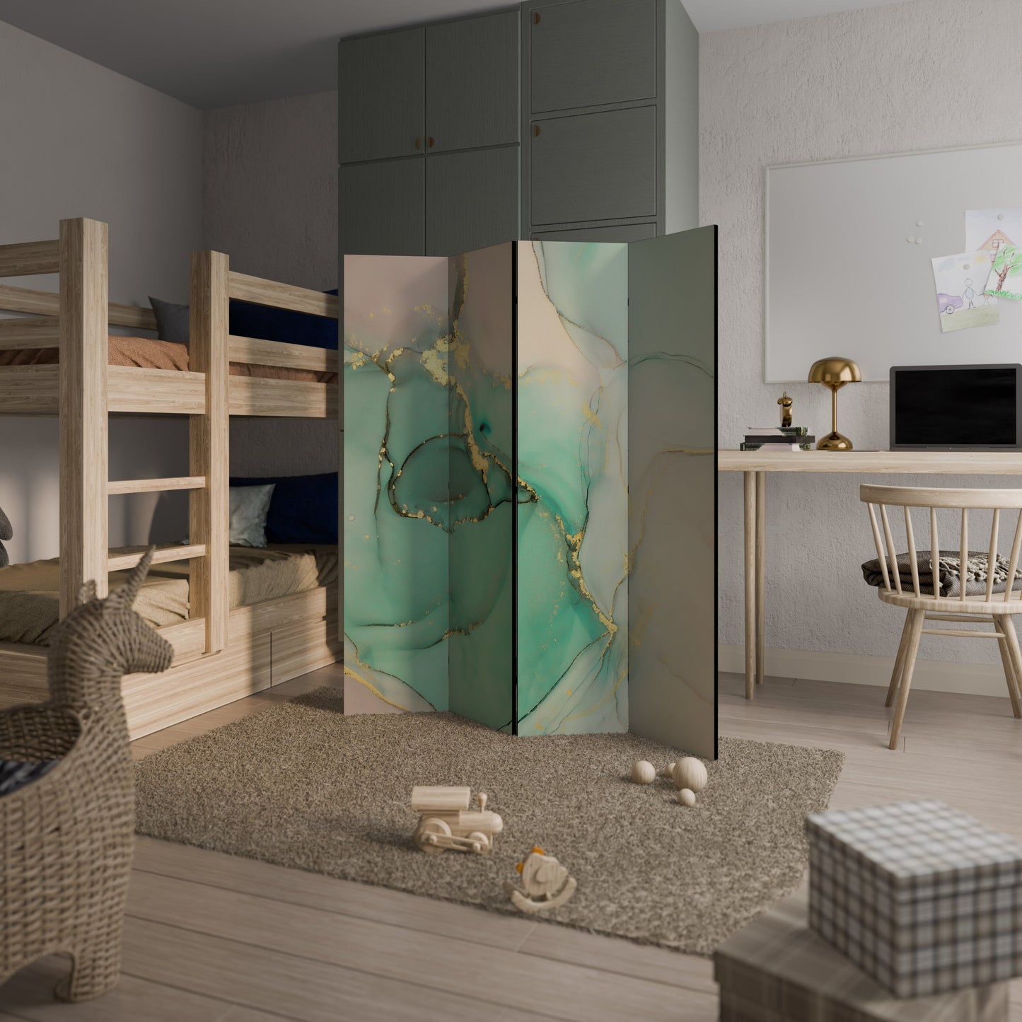 MARBLEIZED MYSTICKE Dekorativ rumsavdelare med 4 paneler