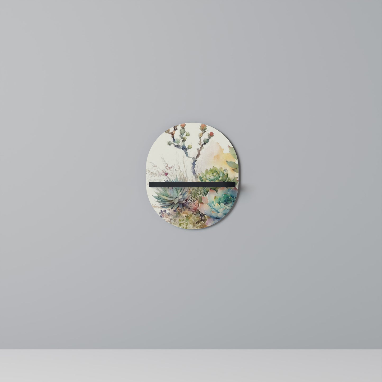 SUCCULENT WHIMSY Oval Art Shelf In Black Finish