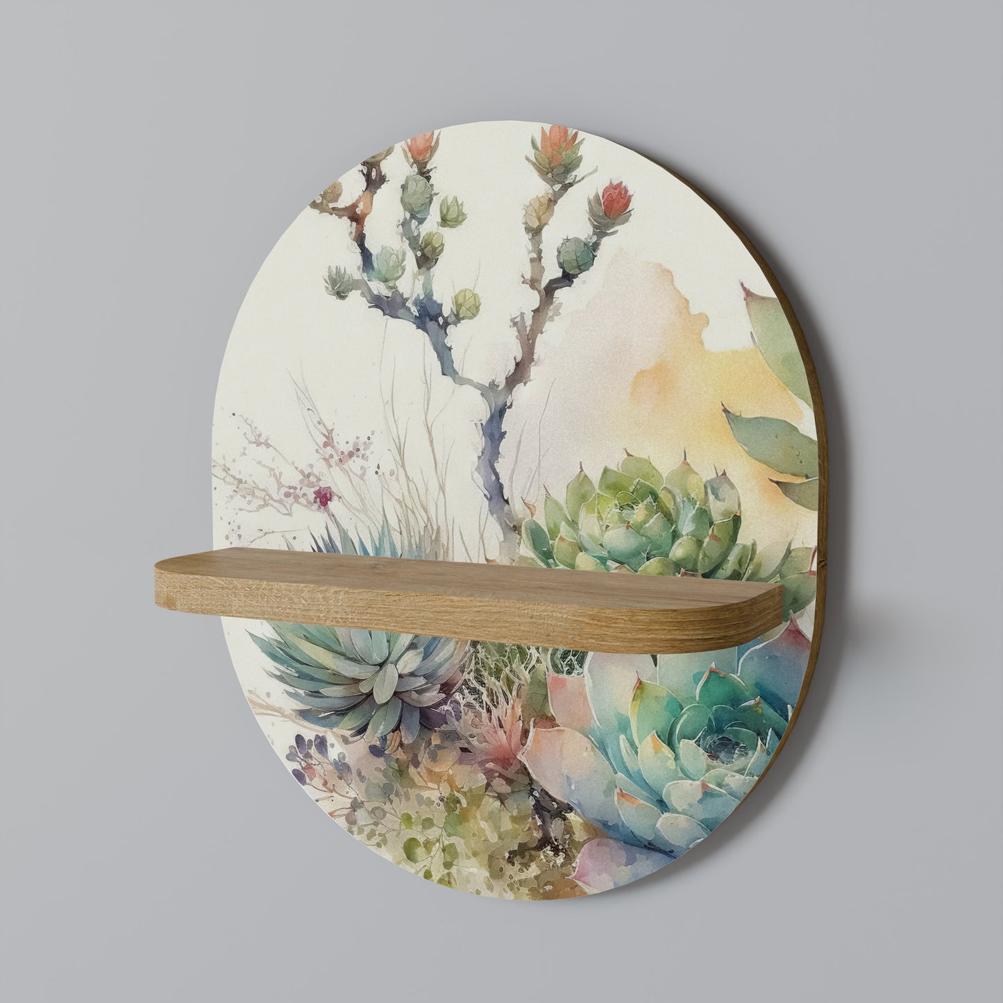 SUCCULENT WHIMSY Oval Art Shelf In Oak Effect