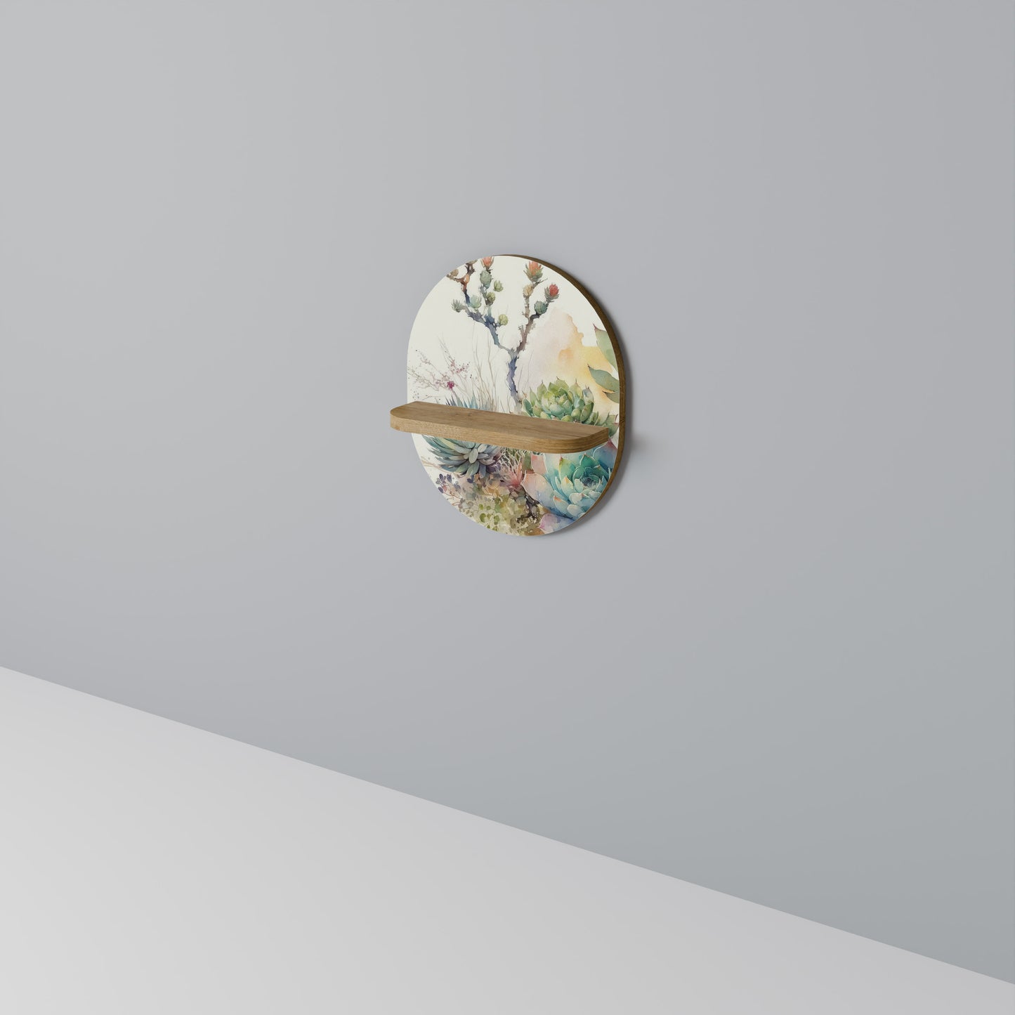 SUCCULENT WHIMSY Oval Art Shelf In Oak Effect