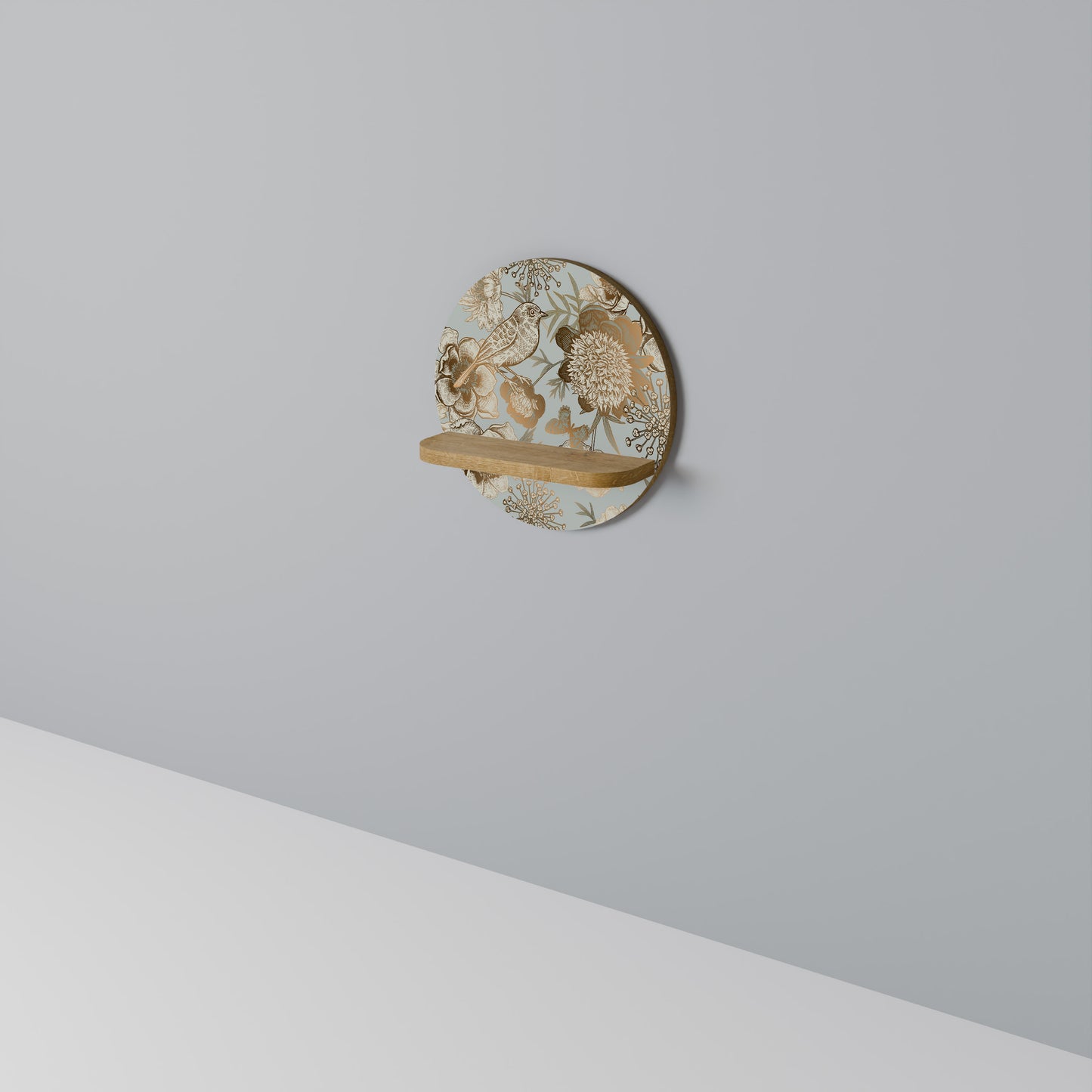 SUCCULENT WHIMSY Round Art Shelf In Oak Effect