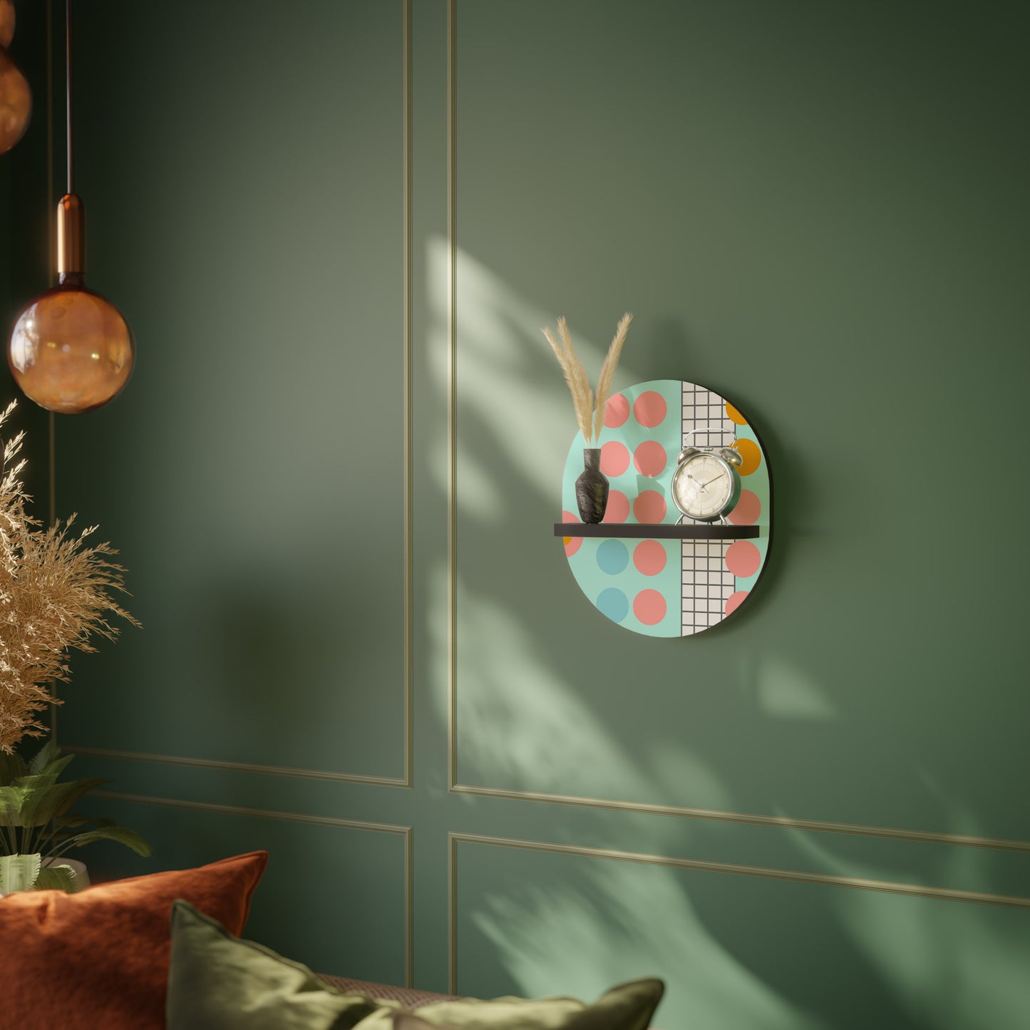RETRO GRID Oval Art Shelf In Black Finish