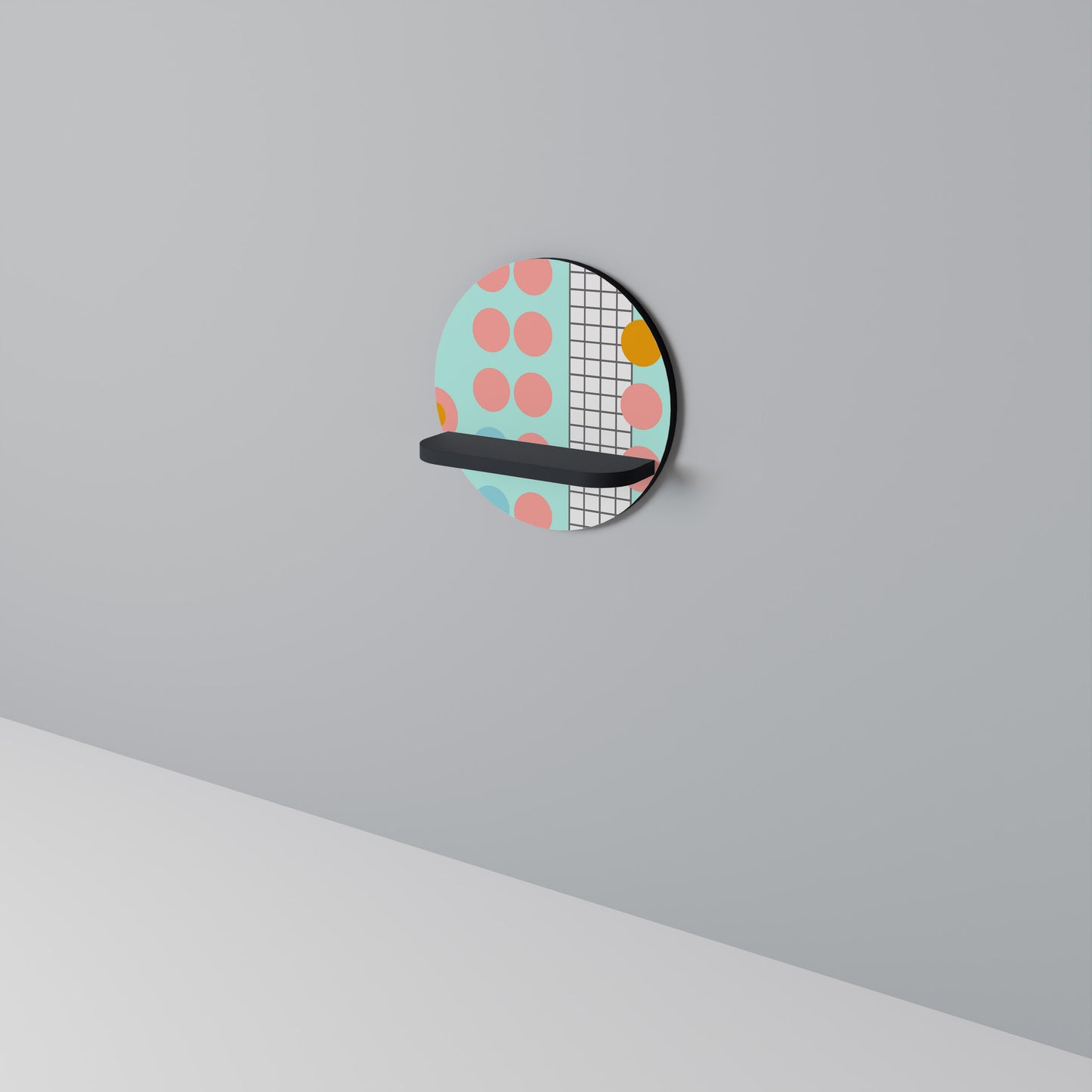 RETRO GRID Rund konsthylla i svart finish