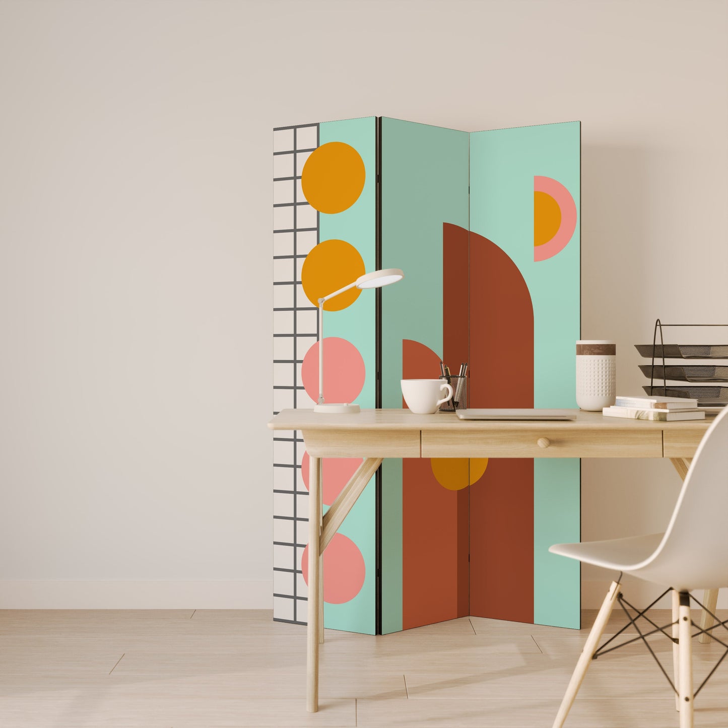Dekorativ rumsavdelare med 3 paneler RETRO GRID