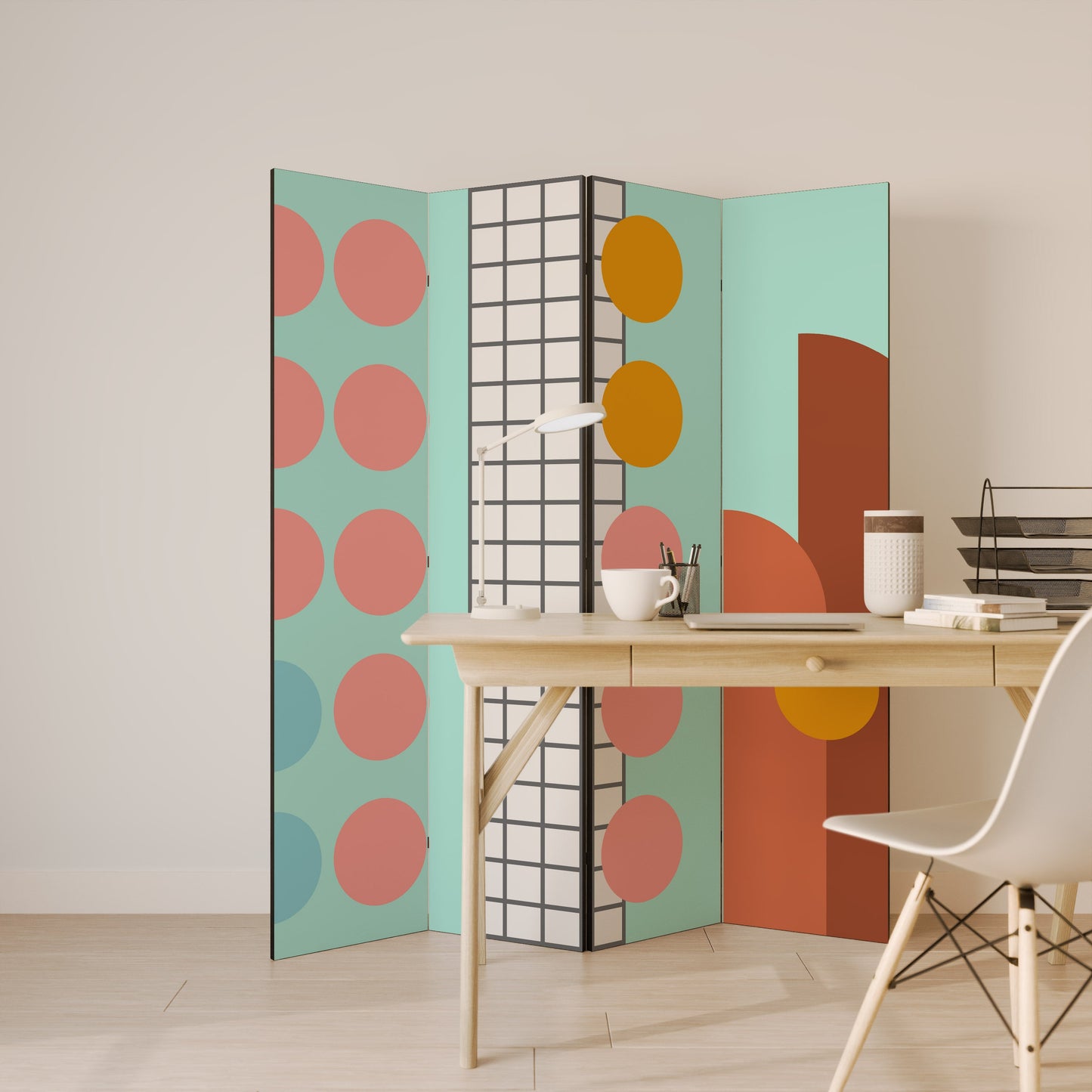 Dekorativ rumsavdelare med 4 paneler RETRO GRID
