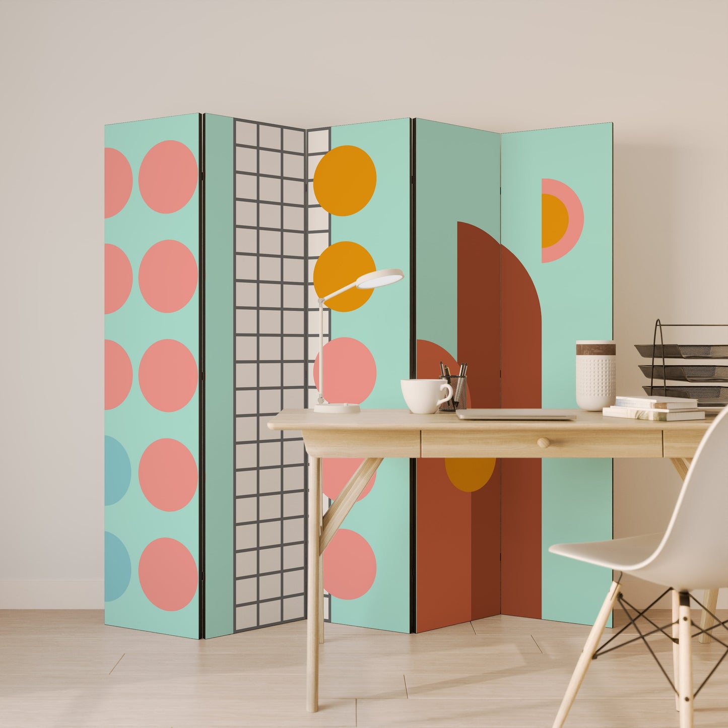 RETRO GRID Decorative 5-Panel Room Divider