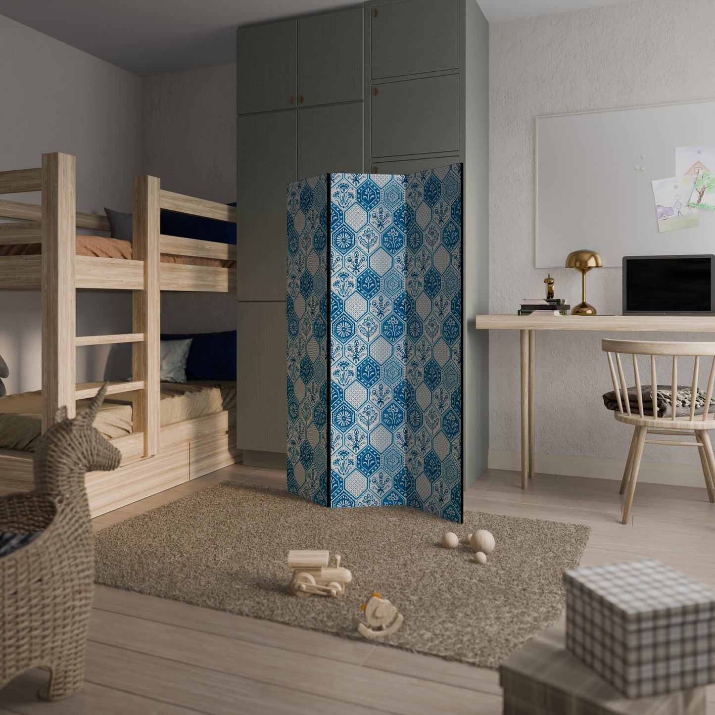 AQUATIC HEXAGON DREAM Dekorativ rumsavdelare med 3 paneler