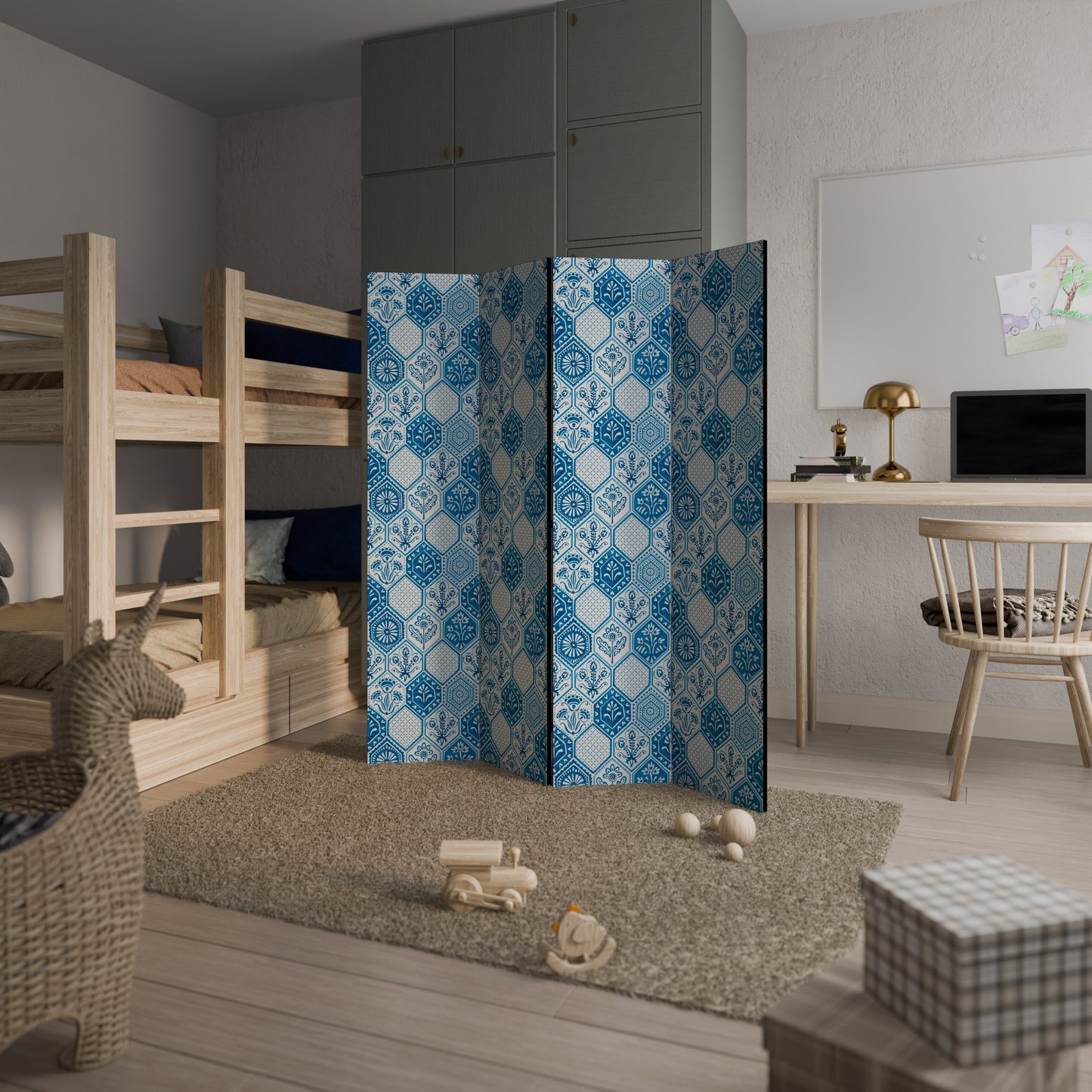 AQUATIC HEXAGON DREAM Dekorativ rumsavdelare med 4 paneler