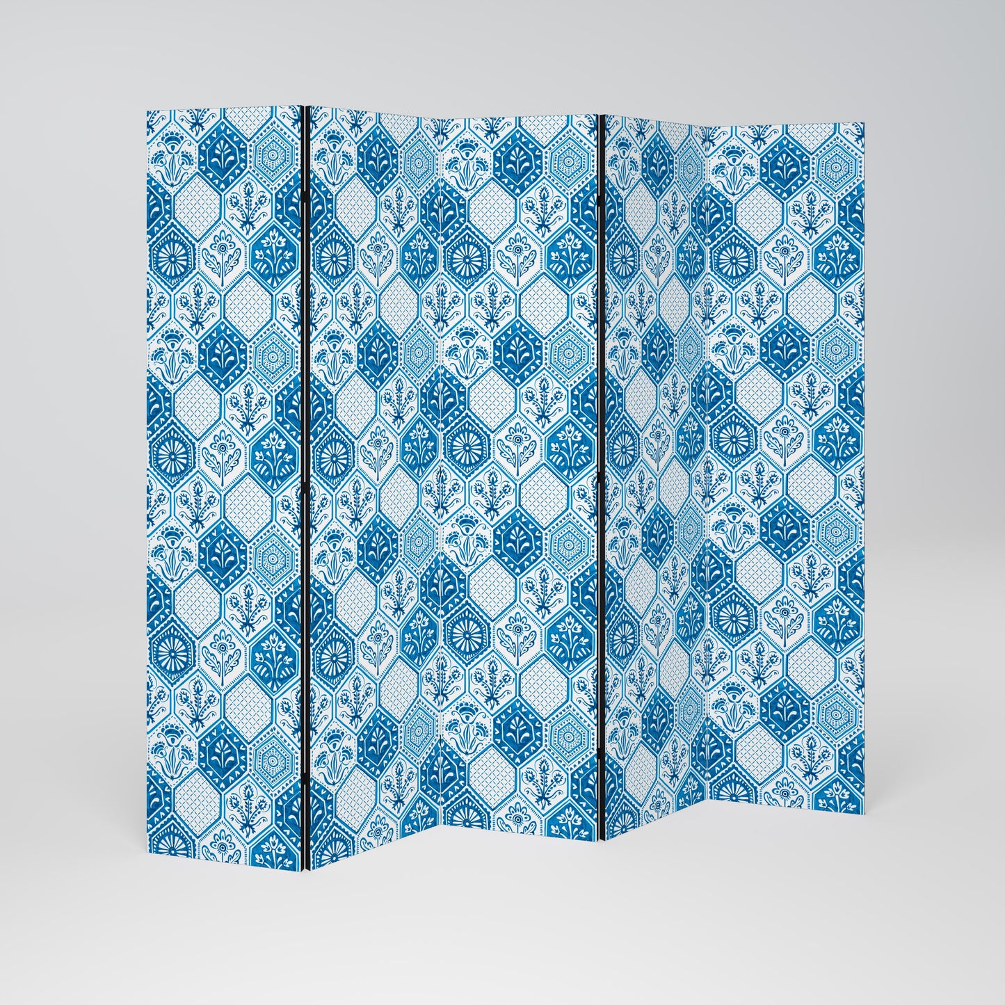 AQUATIC HEXAGON DREAM Decorative 5-Panel Room Divider
