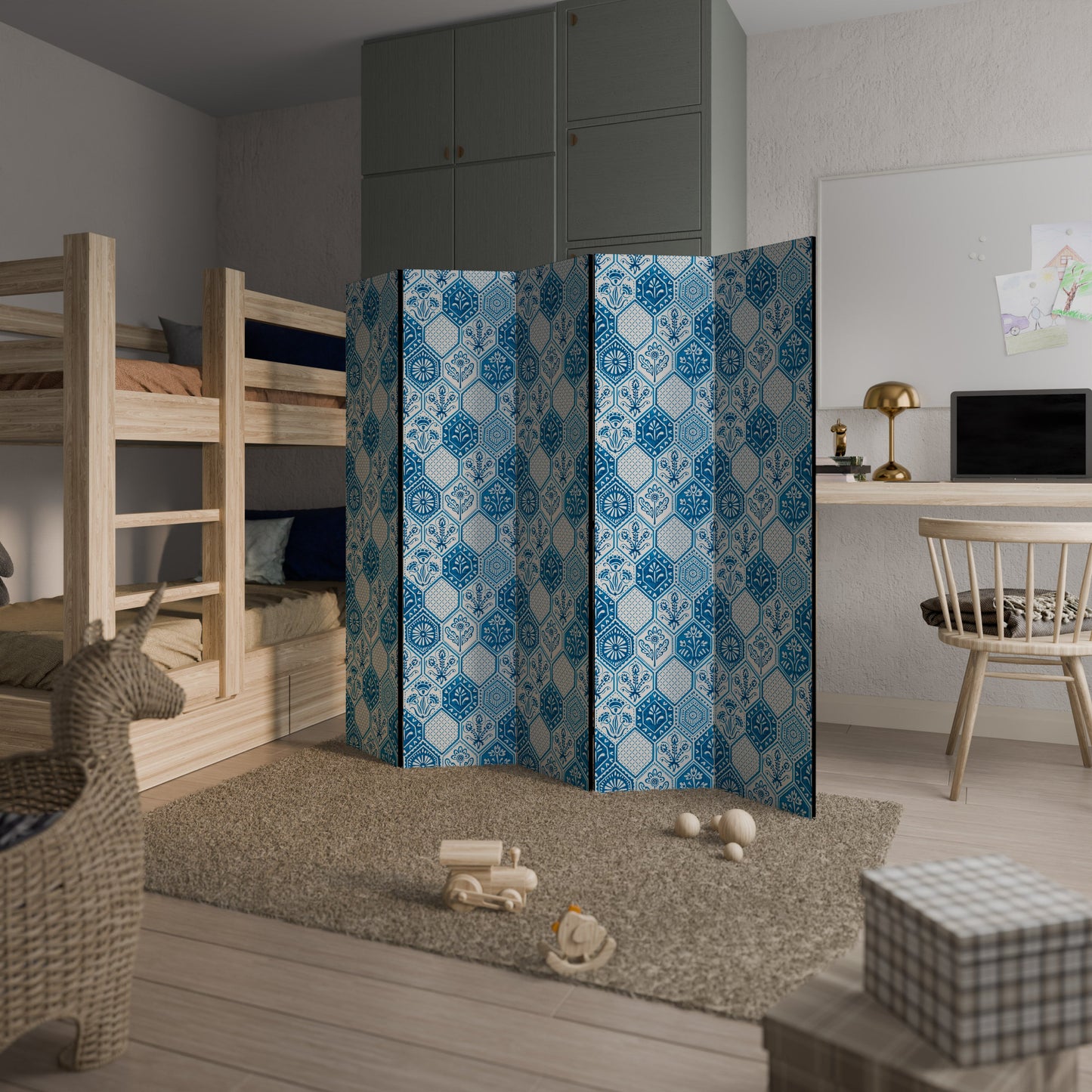AQUATIC HEXAGON DREAM Decorative 5-Panel Room Divider
