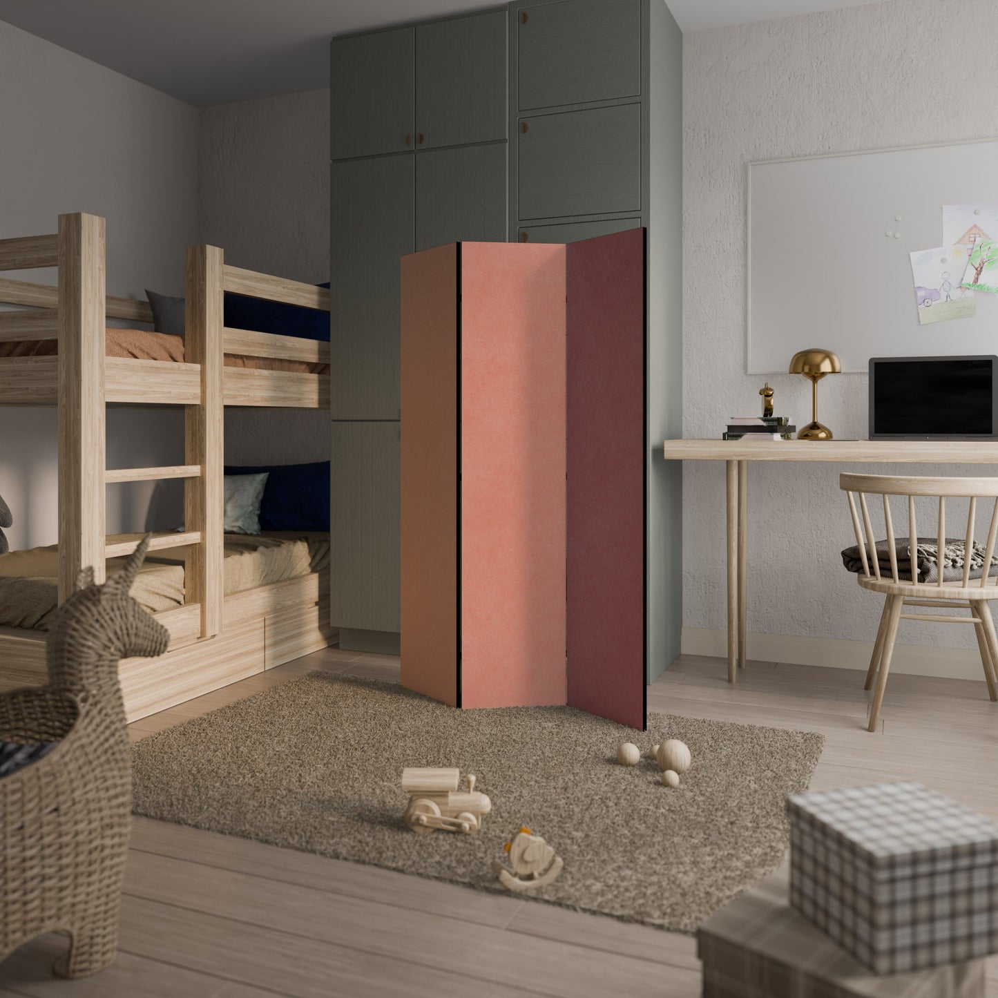 DUKTAR SOM ROSA SPIRIT Dekorativ rumsavdelare med 3 paneler