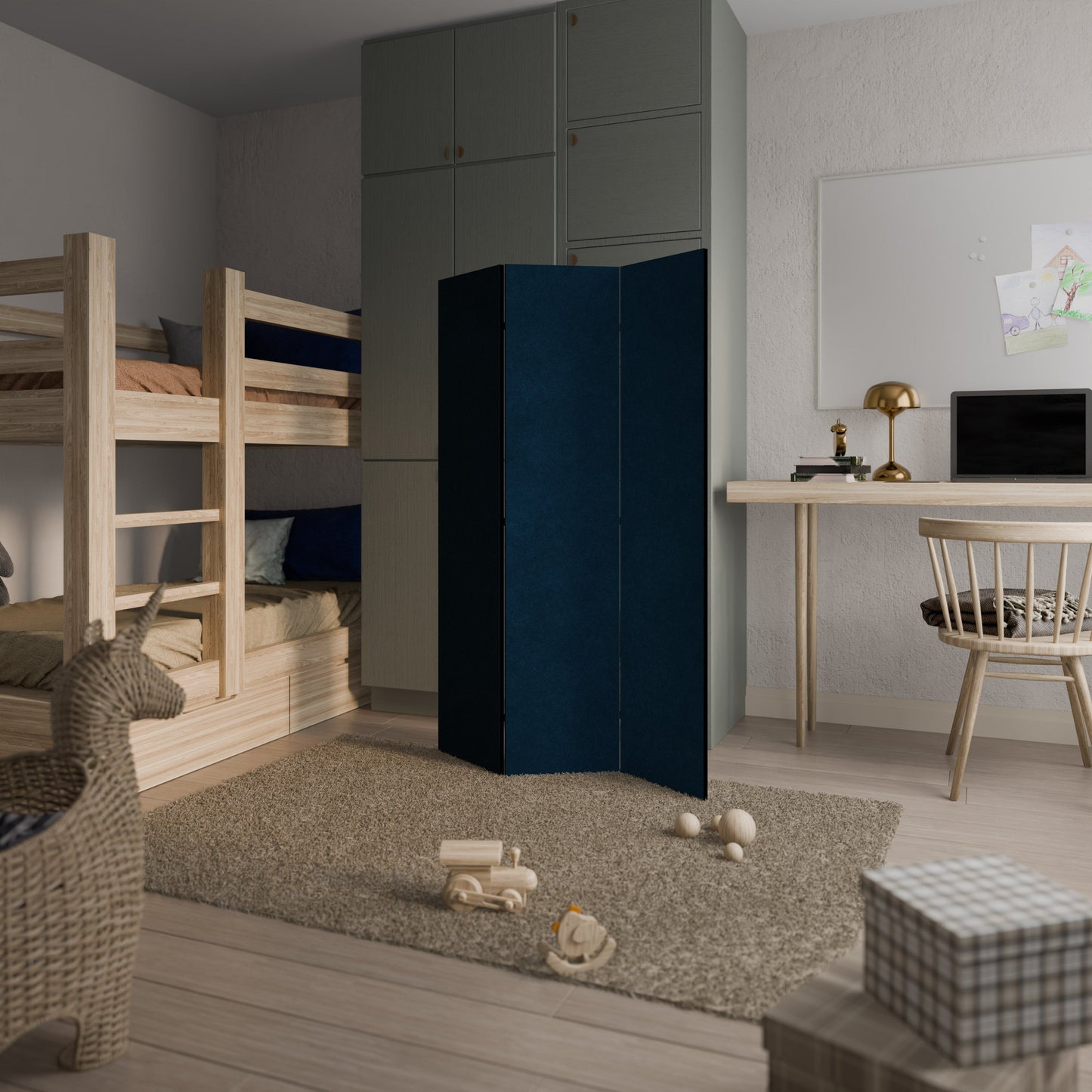 SHAKE IT BLUE Dekorativ rumsavdelare med 3 paneler