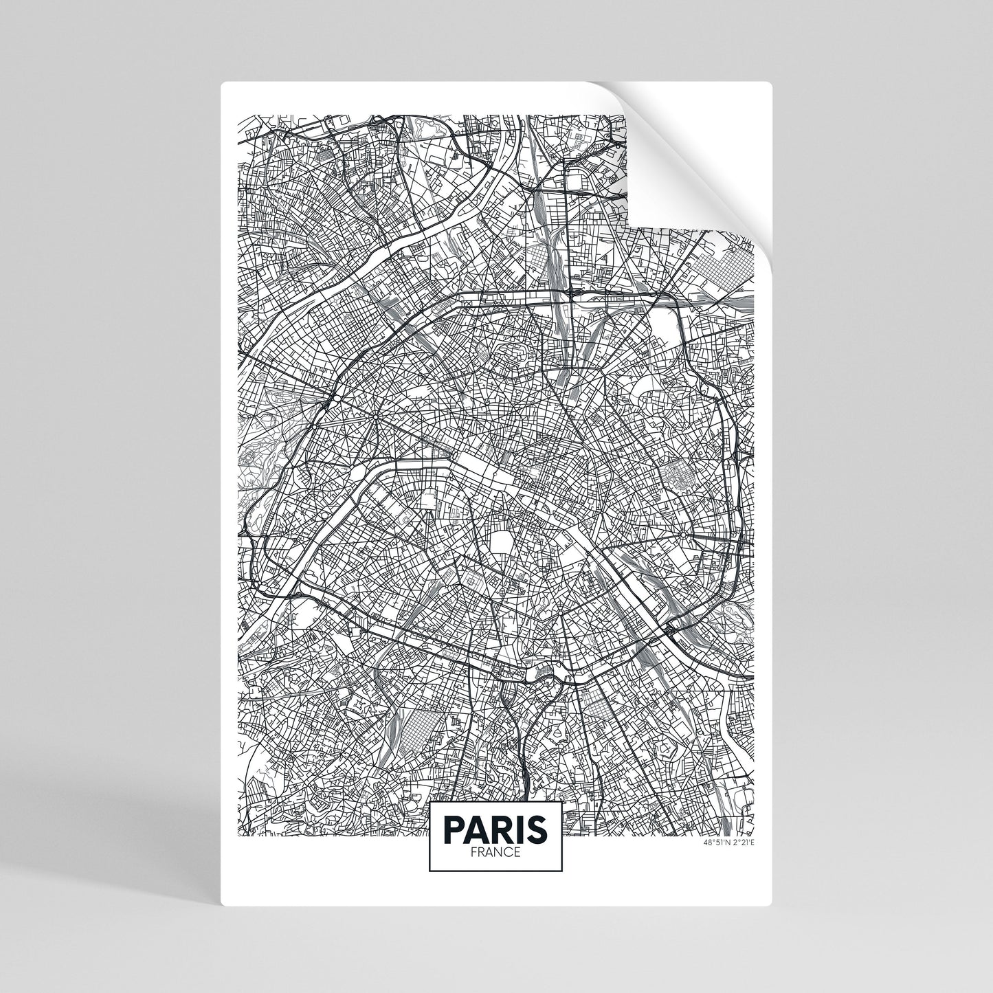 PARIS STADSPLAN Vertikal affisch med självhäftande mönster