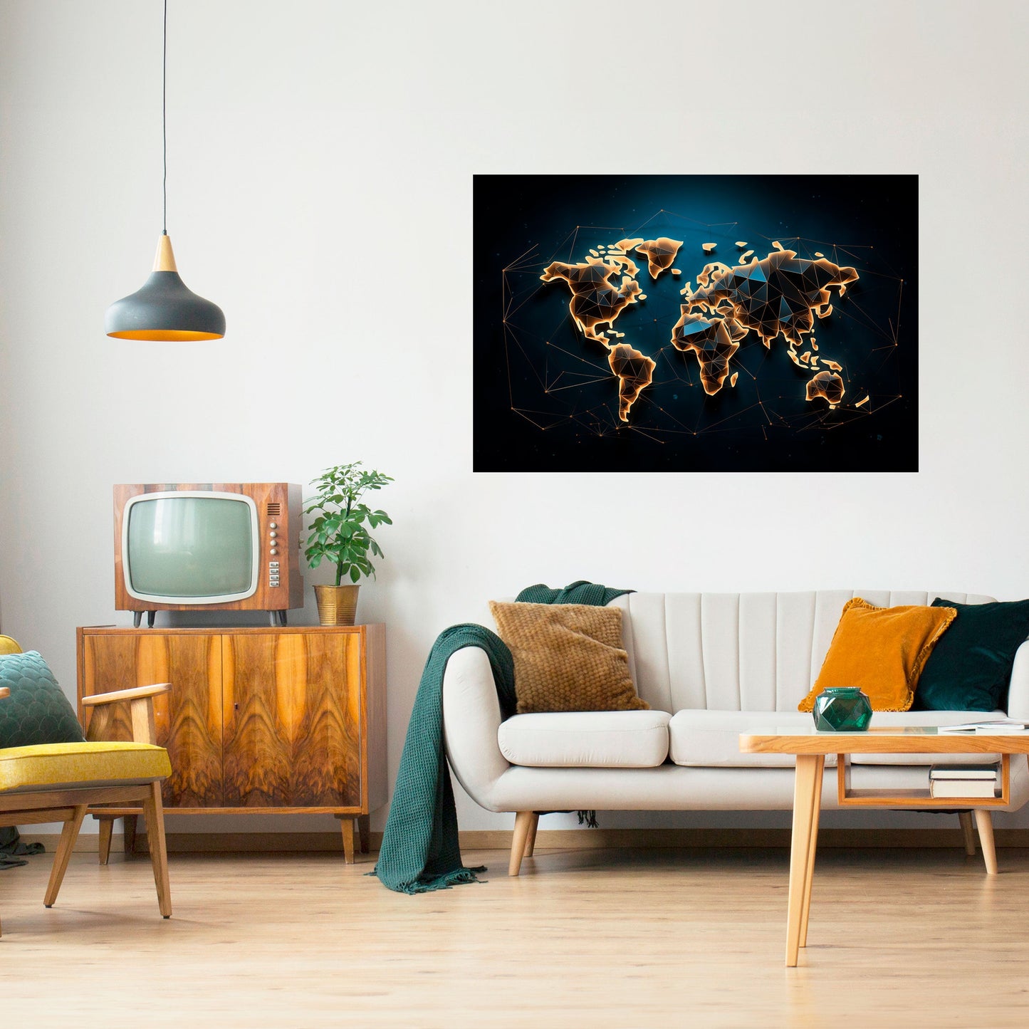 POLYGONAL PLANET Horisontell affisch med självhäftande motiv