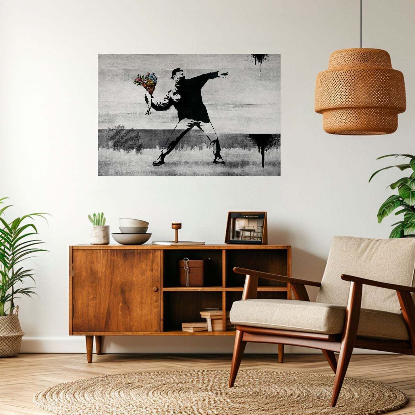 FLOWER BOMBER (BANKSY) Horisontell poster med självhäftande motiv