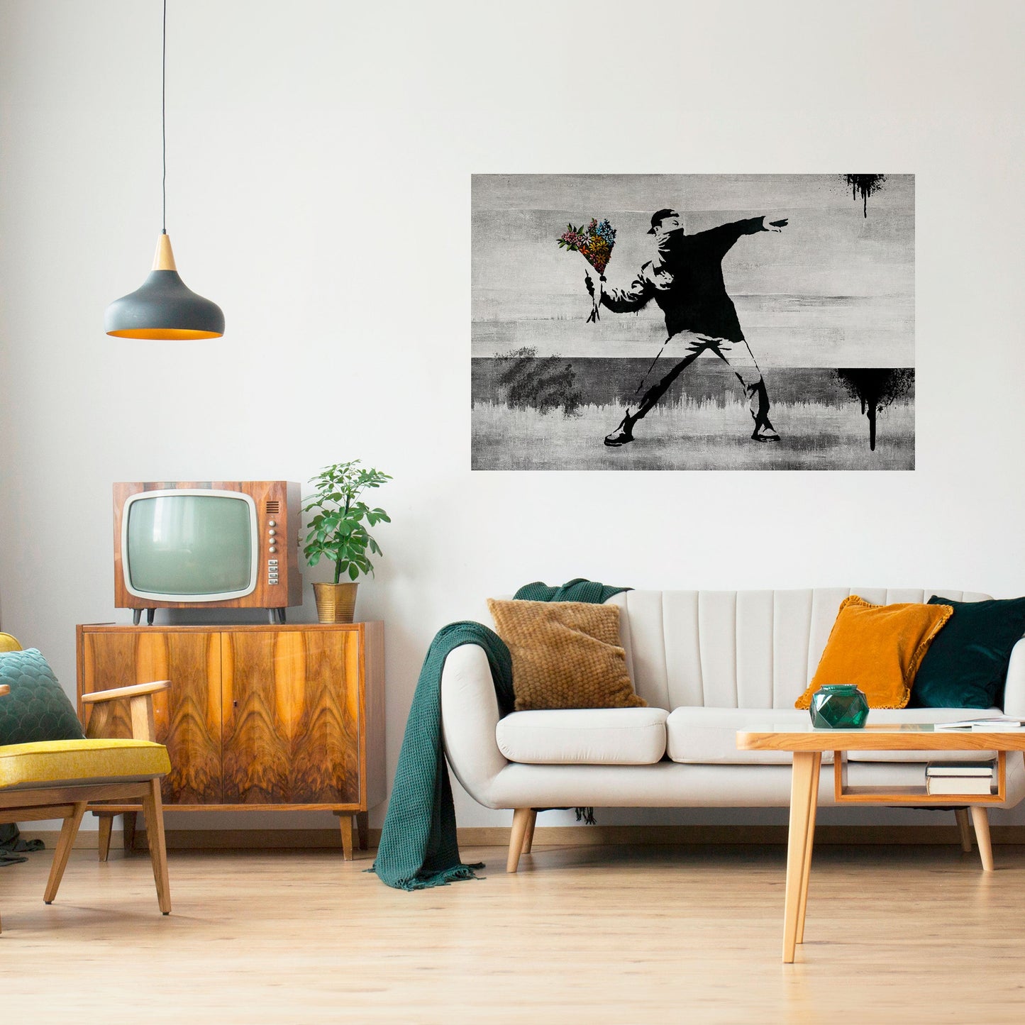 FLOWER BOMBER (BANKSY) Horisontell poster med självhäftande motiv