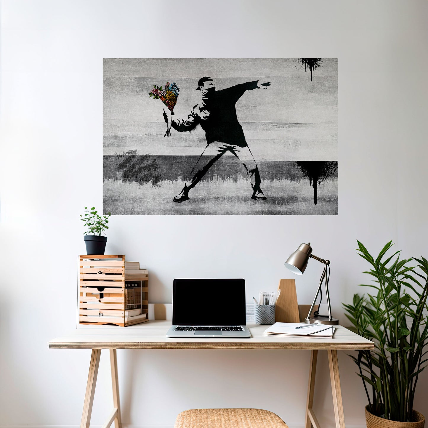 FLOWER BOMBER (BANKSY) Horisontell poster med självhäftande motiv