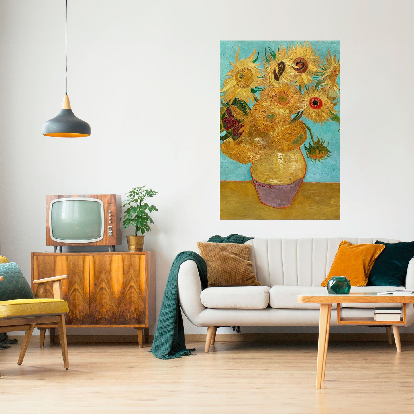 VAS MED TOLV SOLROSOR Vertikal poster med självhäftande text