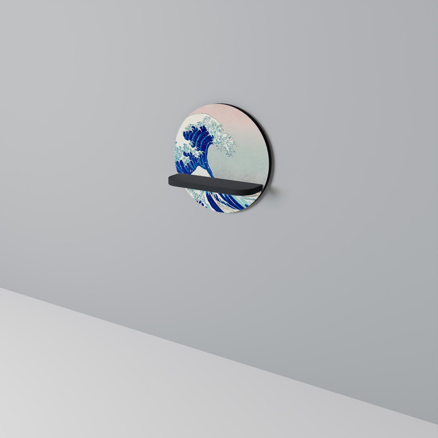 THE GREAT WAVE Runda konsthylla i svart finish