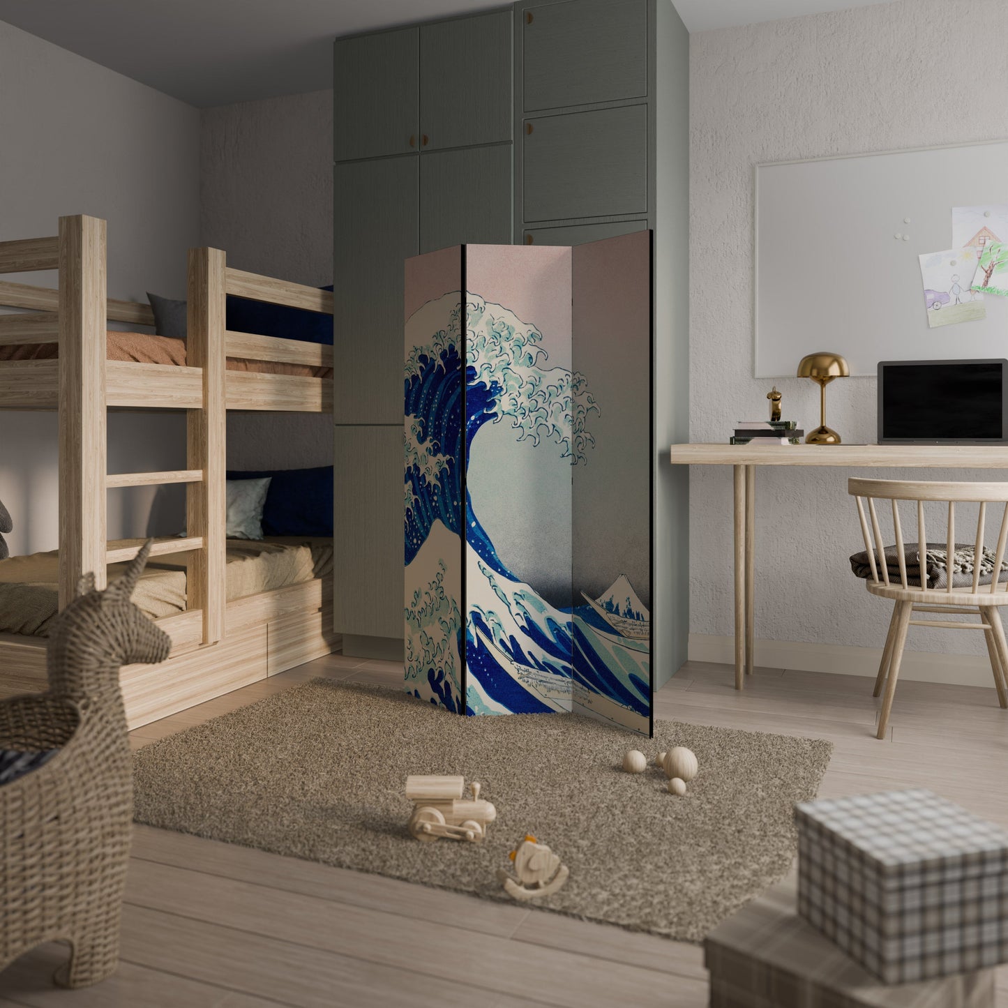 THE GREAT WAVE Dekorativ rumsavdelare med 3 paneler