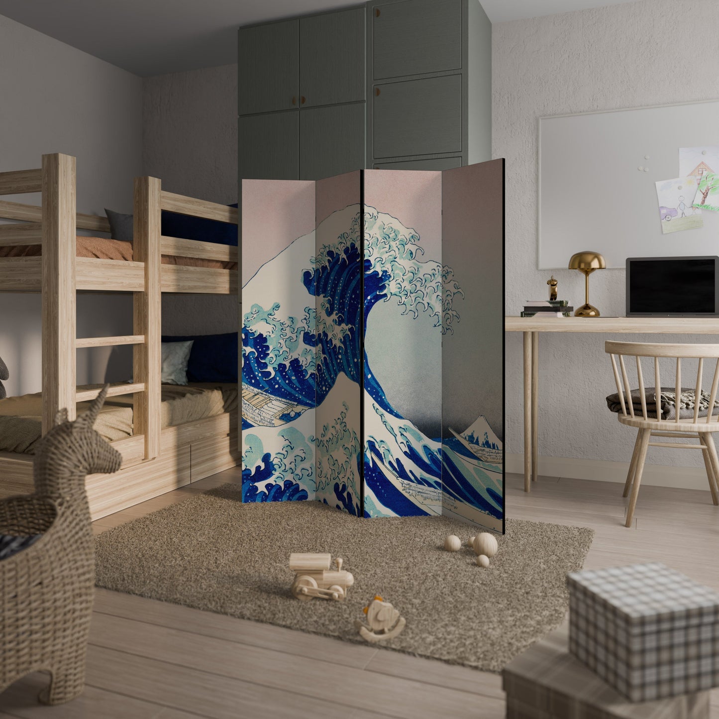 THE GREAT WAVE Dekorativ rumsavdelare med 4 paneler
