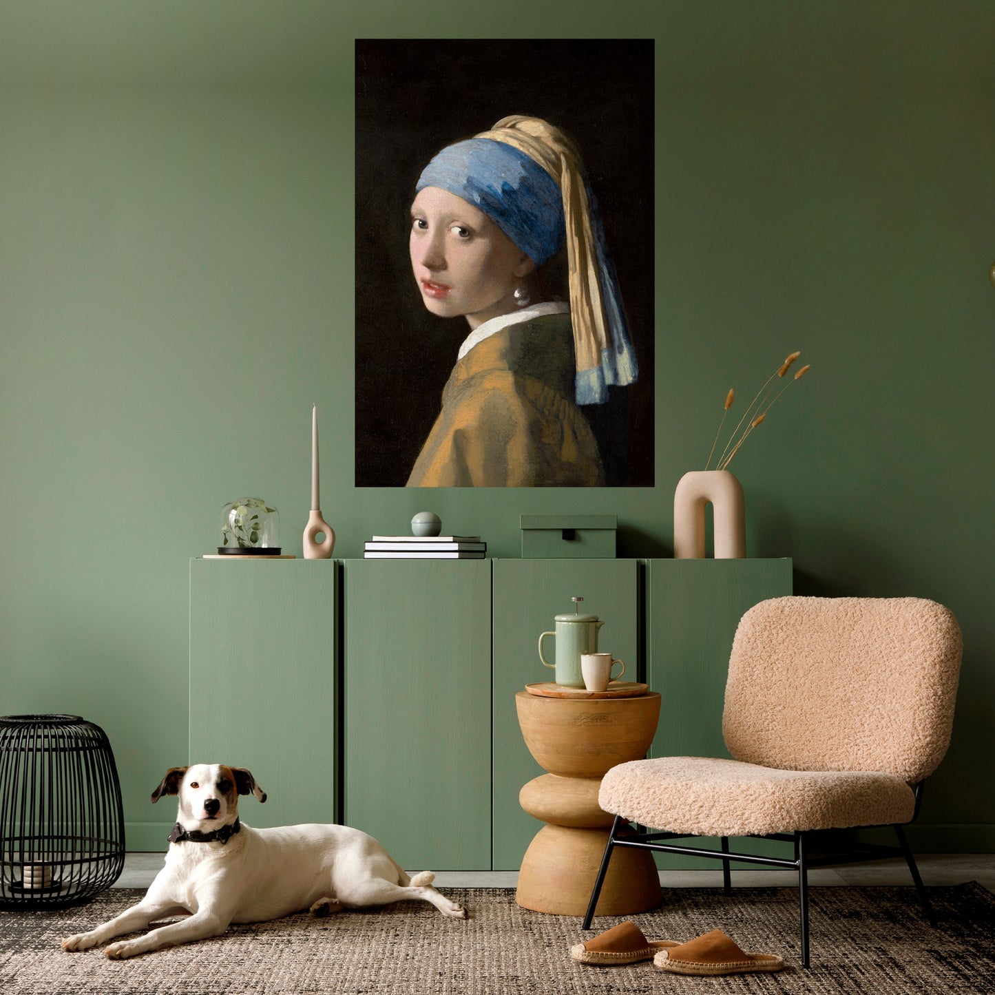 FLICKA MED PÄRLÖRINGE Vertikal poster med självhäftande text