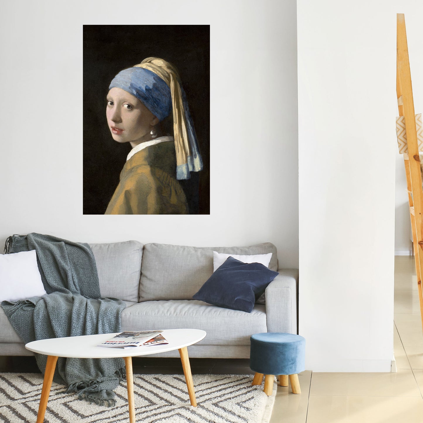 FLICKA MED PÄRLÖRINGE Vertikal poster med självhäftande text