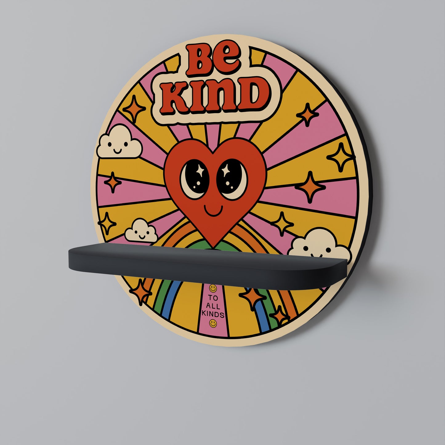 BE KIND Rund konsthylla i svart finish