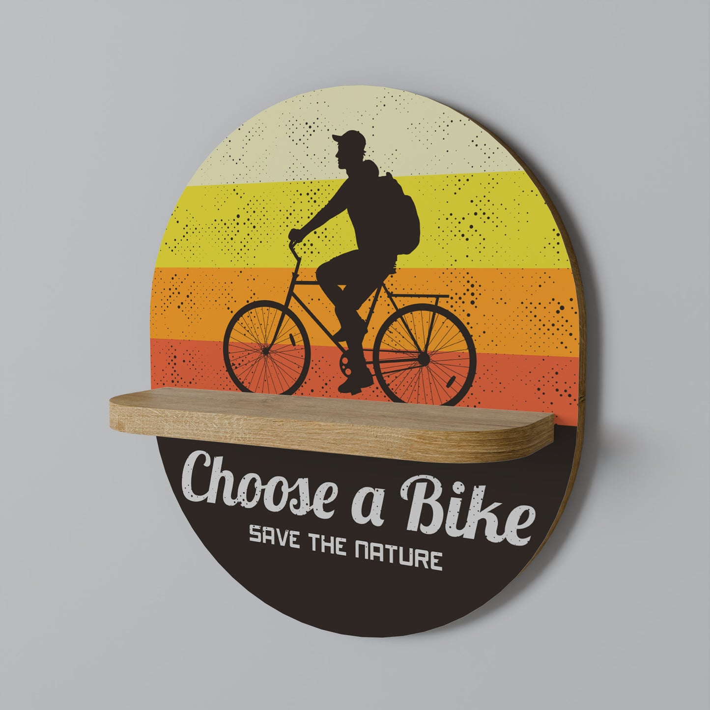 CHOOSE A BIKE Oval Art Shelf In Oak Effect
