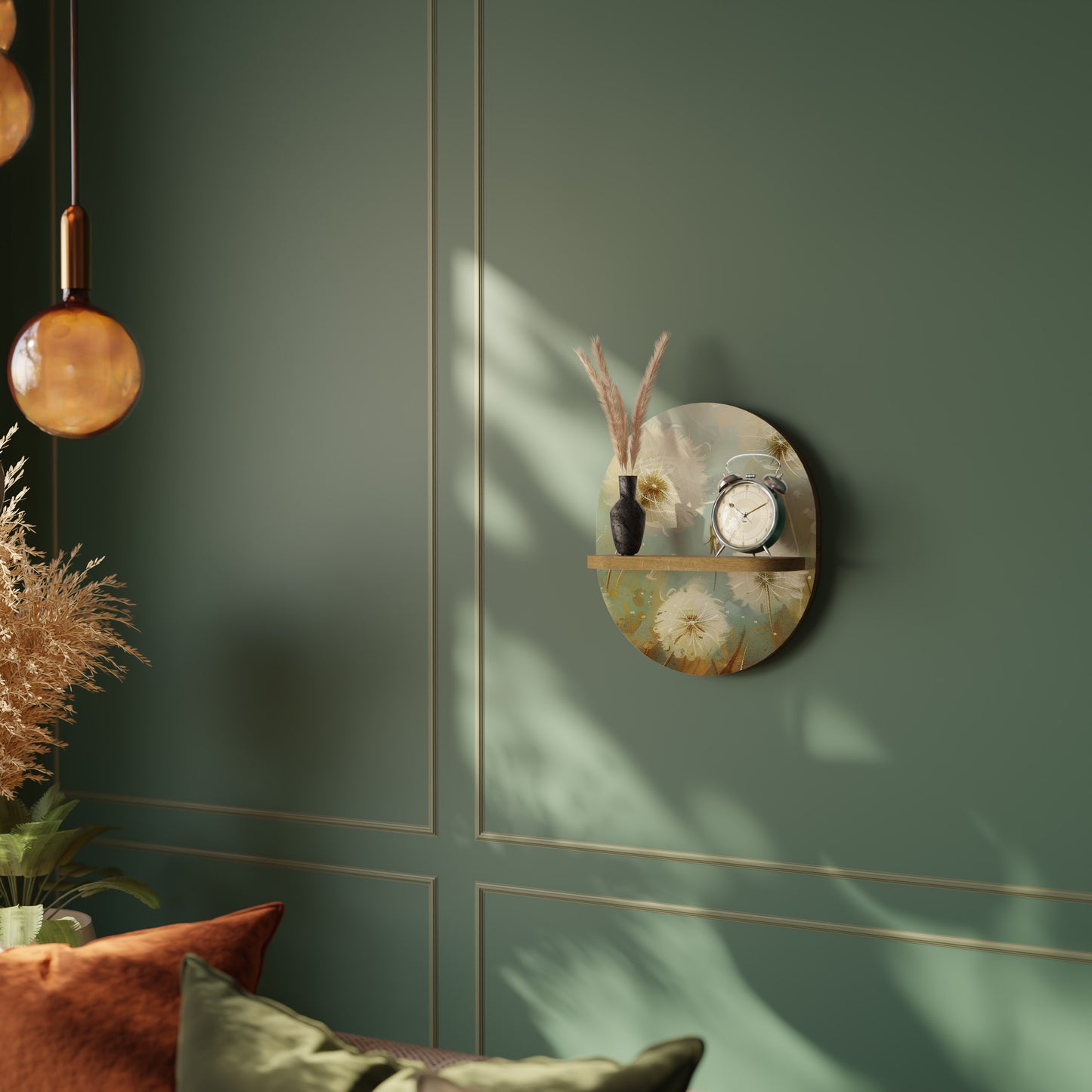 DREAMY MEADOW Oval Art Shelf In Oak Effect