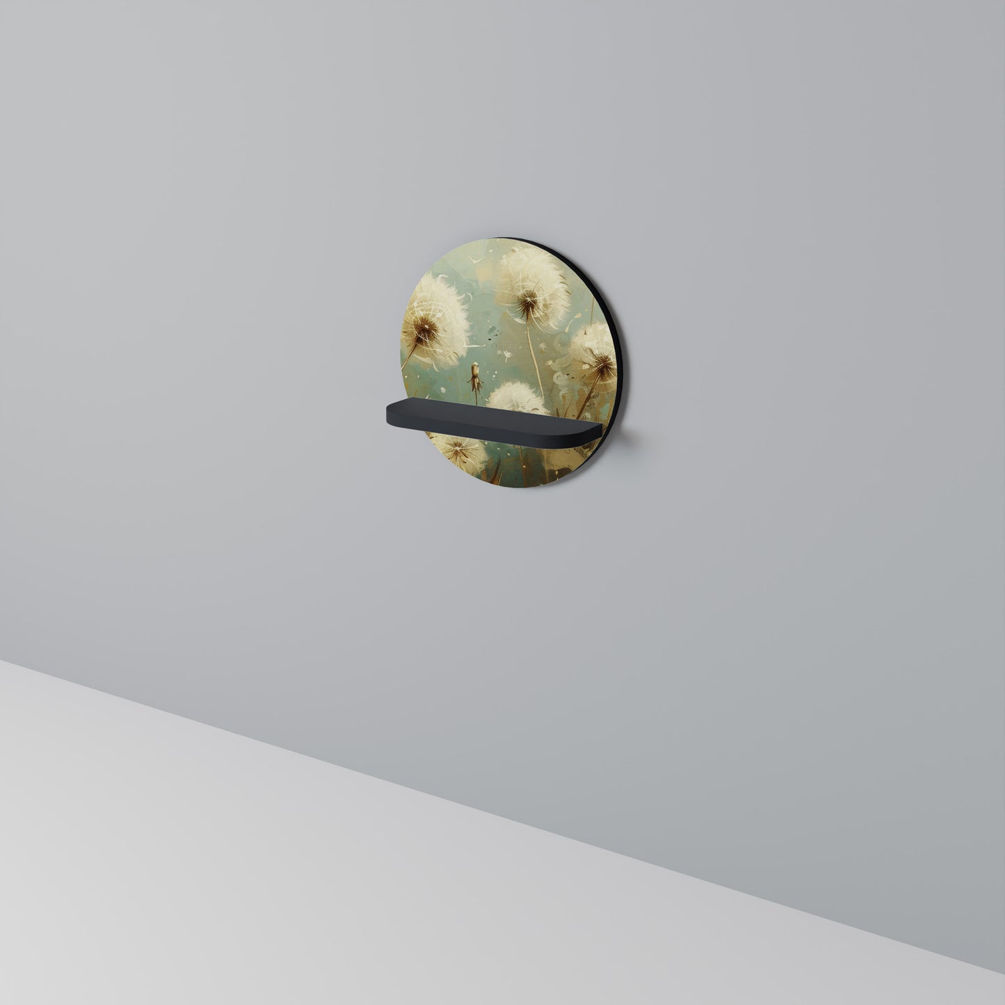 DREAMY MEADOW Round Art Shelf In Black Finish