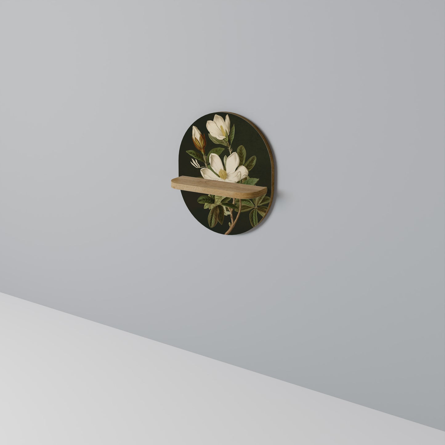 FLORAL NOIR Oval Art Shelf In Oak Effect