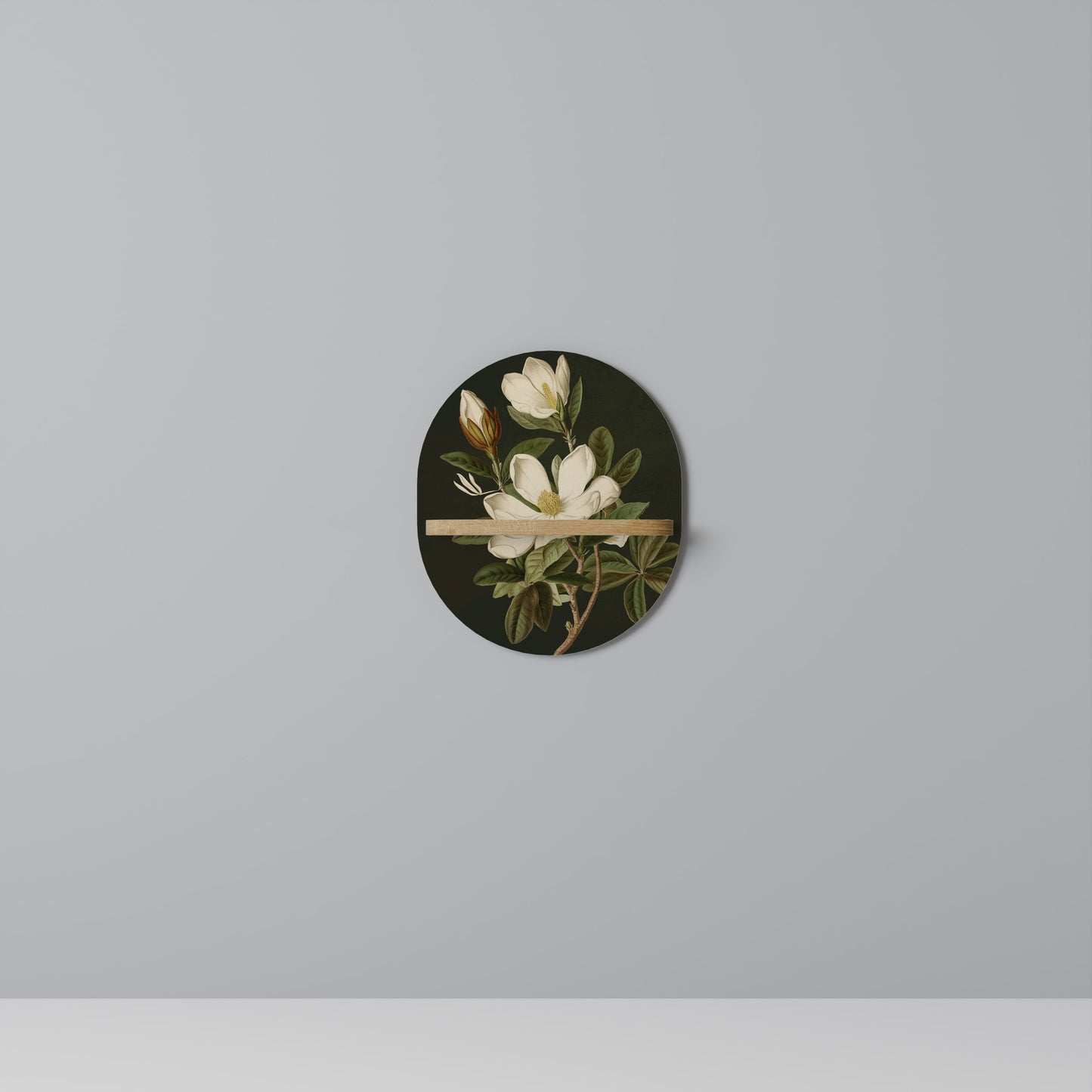 FLORAL NOIR Oval Art Shelf In Oak Effect