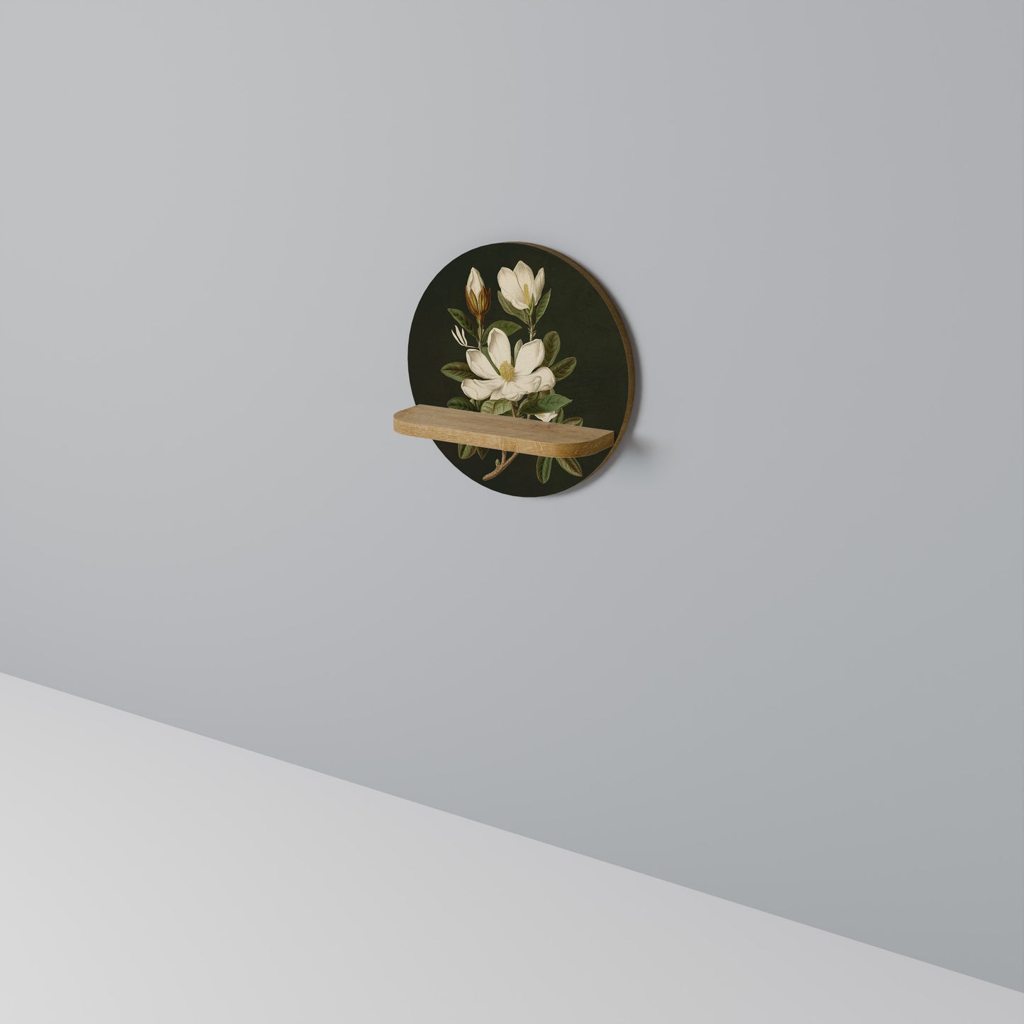 FLORAL NOIR Round Art Shelf In Oak Effect