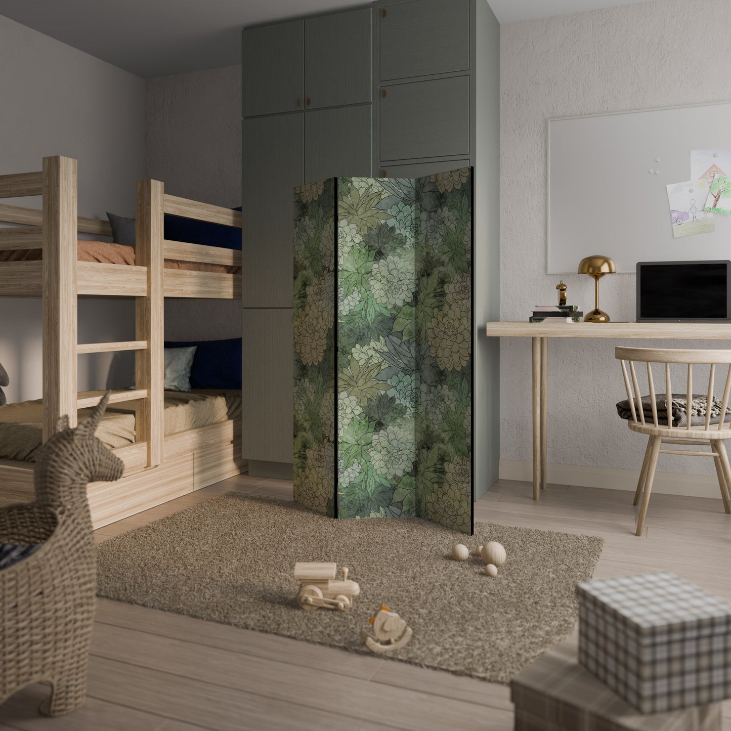 SUCCULENT CLUSTER Decorative 3-Panel Room Divider