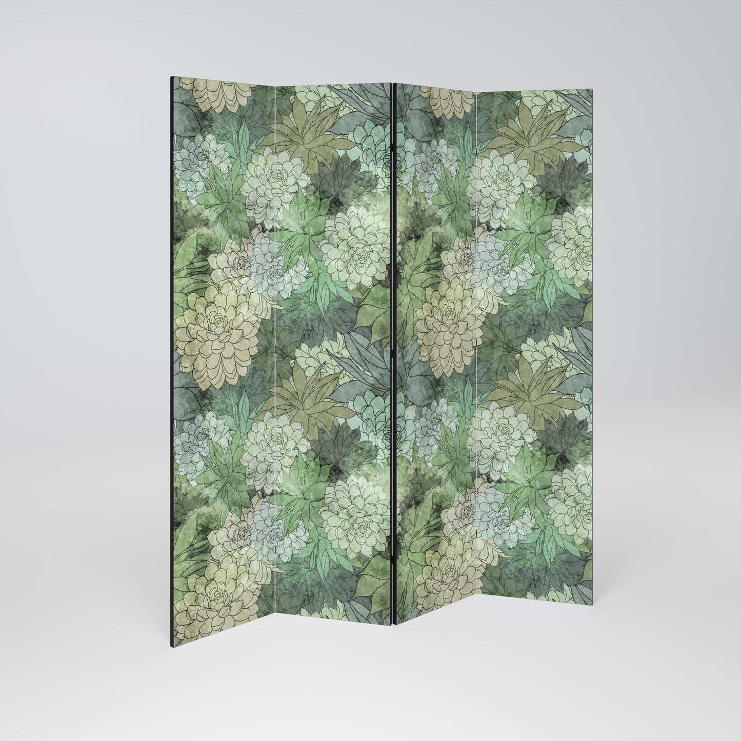 Dekorativ rumsavdelare med 4 paneler i SUCCULENT CLUSTER