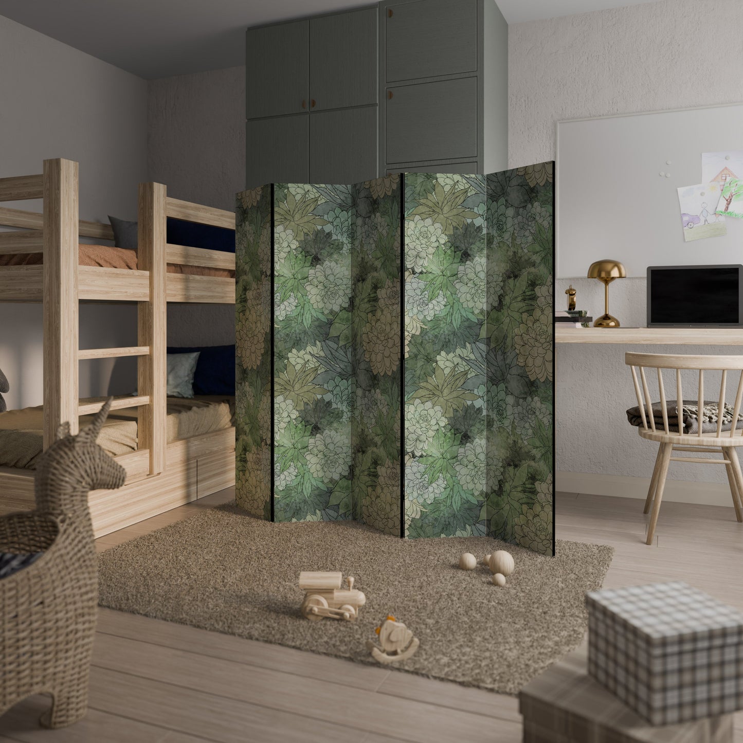 Dekorativ rumsavdelare med 5 paneler i SUCCULENT CLUSTER