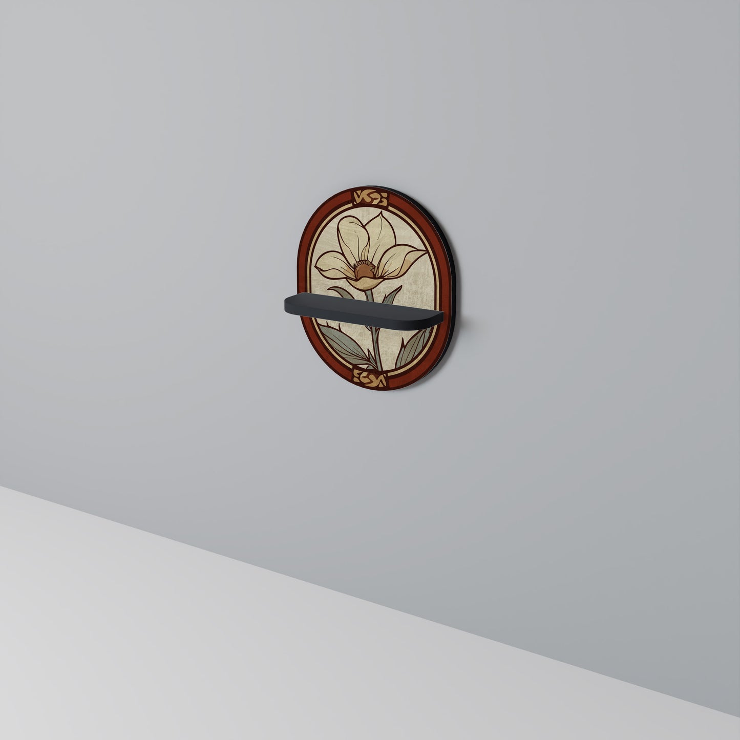 TIMELESS FLORA Oval Art Shelf In Black Finish