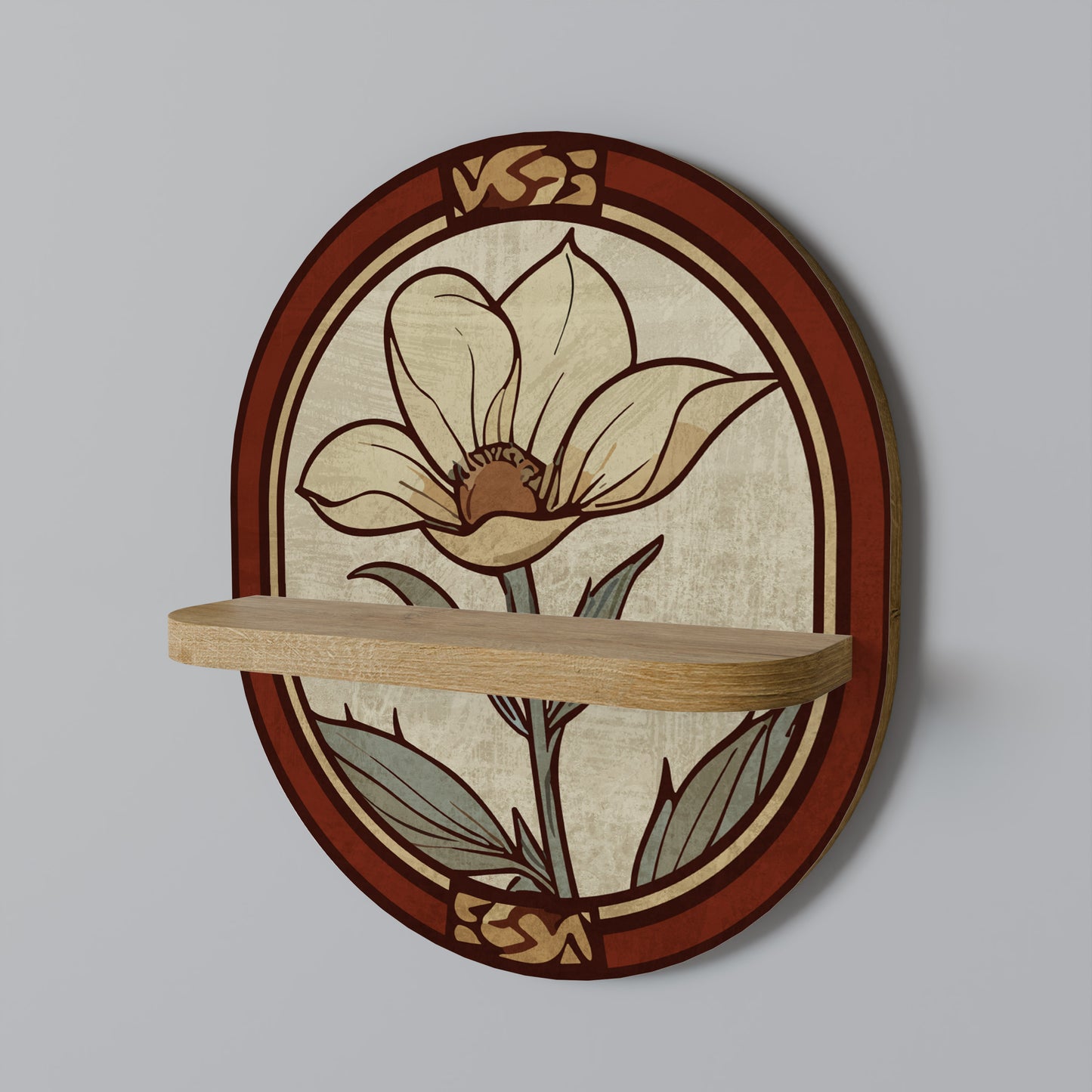 TIMELESS FLORA Oval Art Shelf In Oak Effect