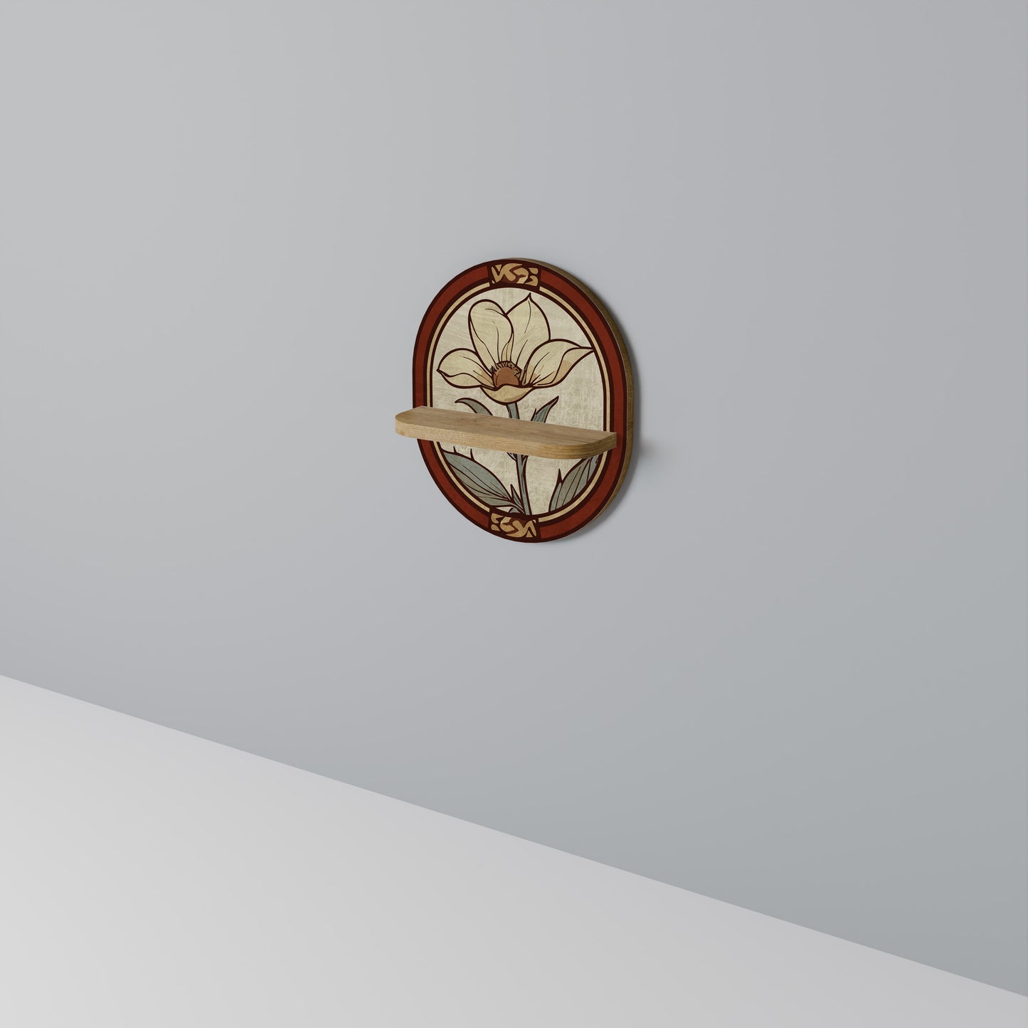 TIMELESS FLORA Oval Art Shelf In Oak Effect