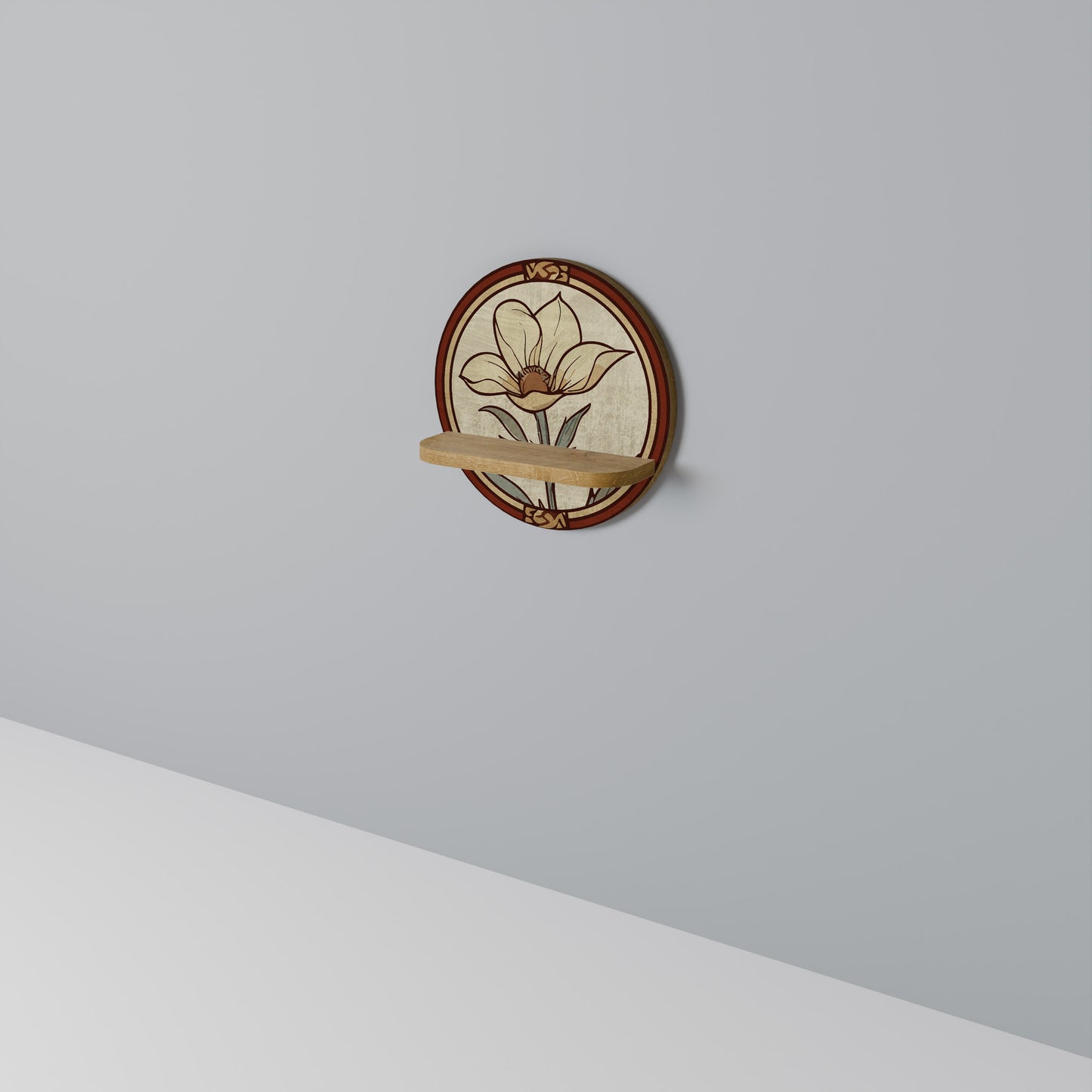 TIMELESS FLORA Round Art Shelf In Oak Effect