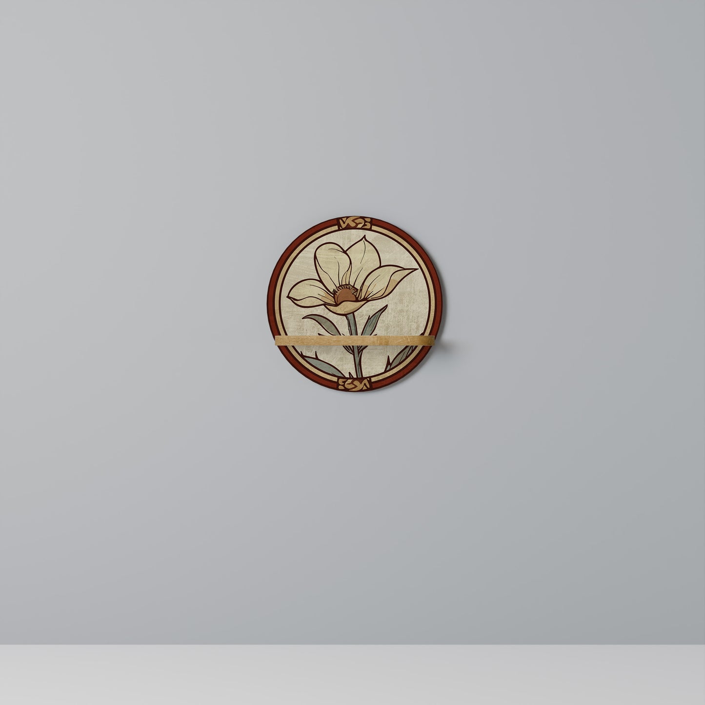 TIMELESS FLORA Round Art Shelf In Oak Effect