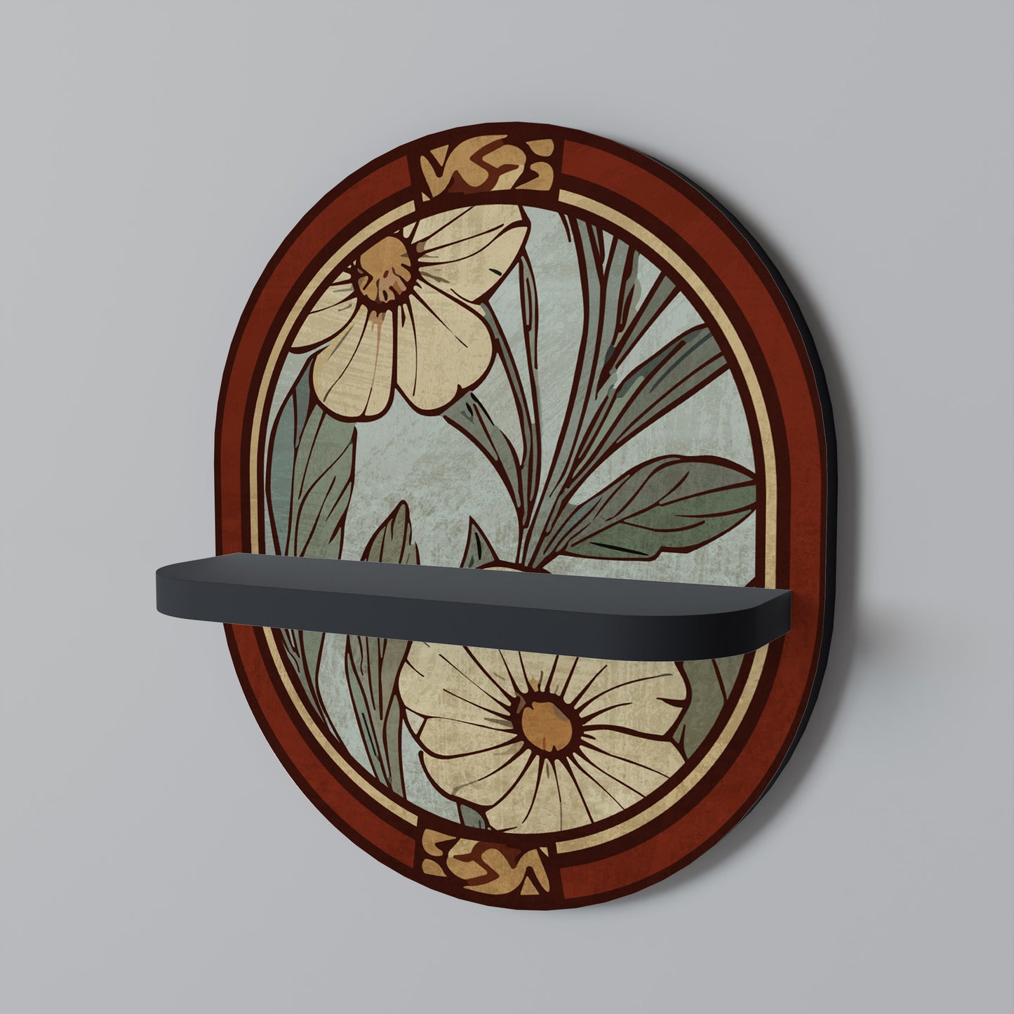 HERITAGE BLOSSOM Oval Art Shelf In Black Finish