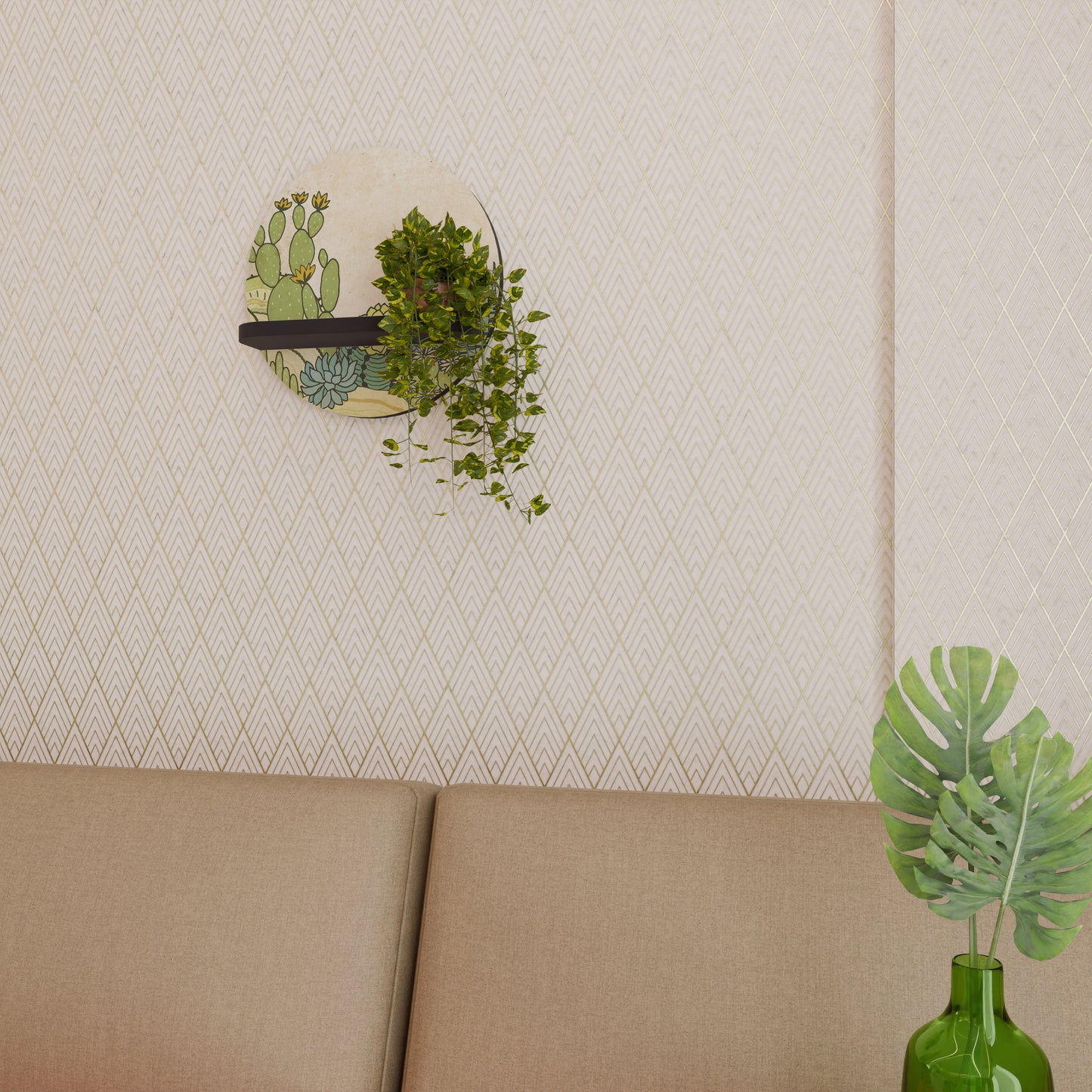 SUCCULENTER KALEIDOSKOP Rund konsthylla i svart finish